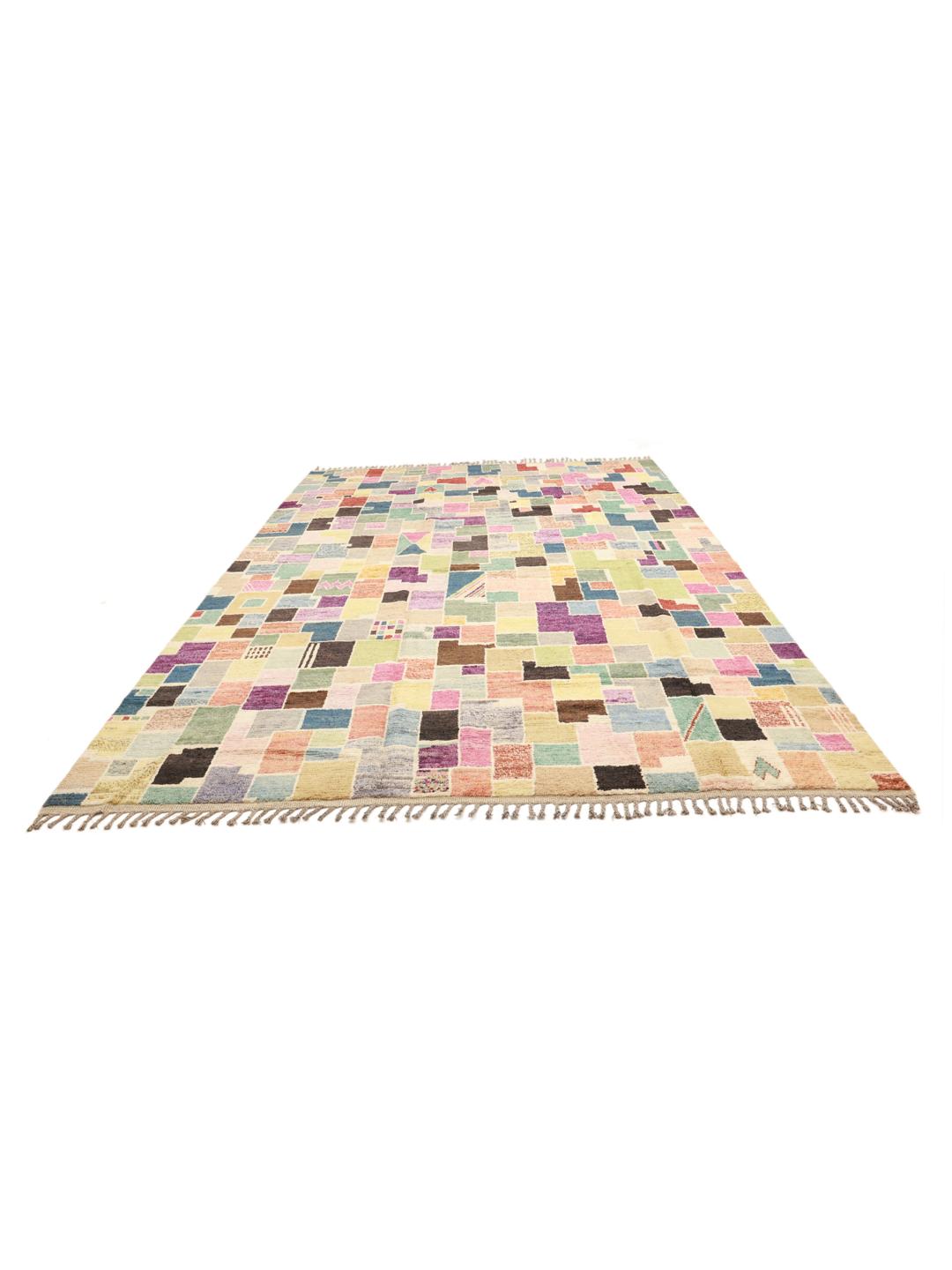 Handgeknoopt Afghaans Berber-tapijt met een levendig veelkleurig geometrisch ontwerp