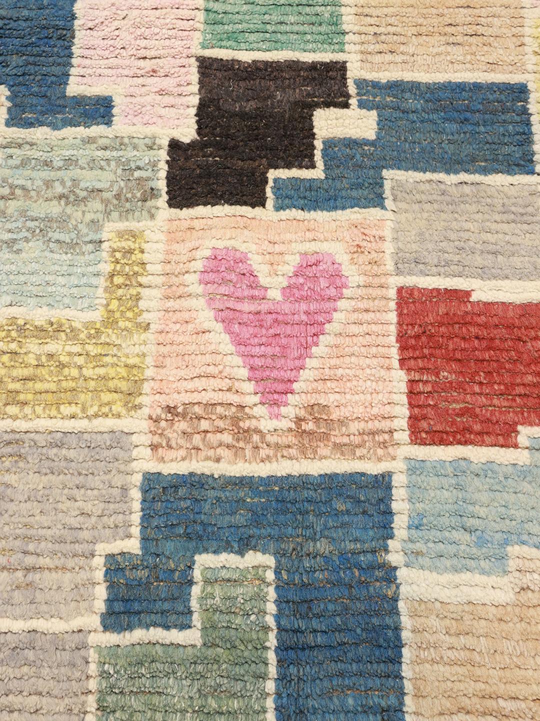 Handgeknoopt Afghaans Berber-tapijt met een levendig veelkleurig geometrisch ontwerp