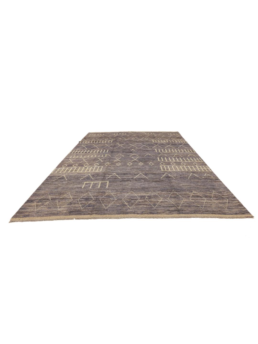 Handgeknoopt tapijt in Berberstijl uit Afghanistan in grijs met geometrische motieven