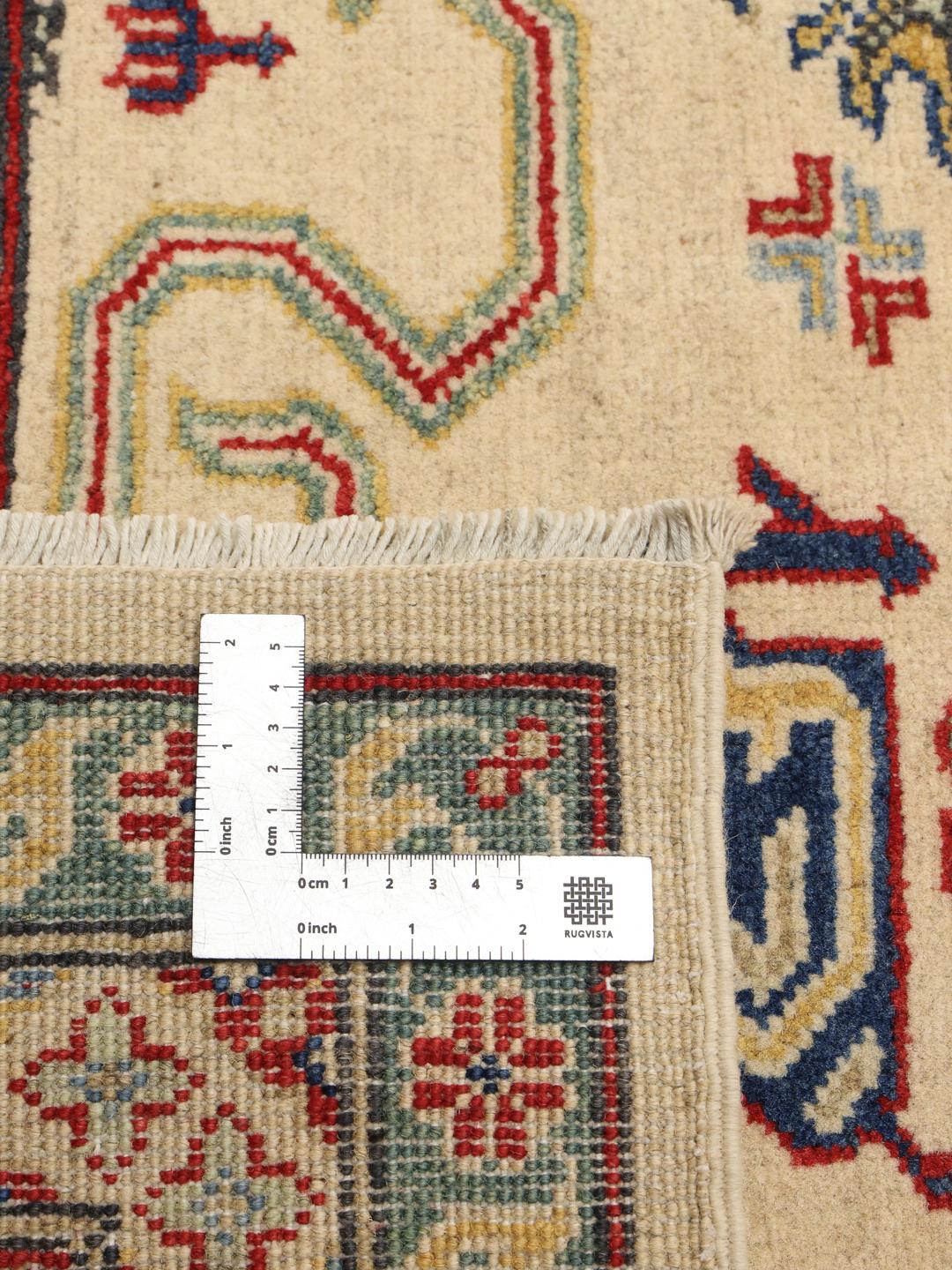 Covor Kazak înnodat manual din Afganistan cu un model geometric roșu și bej