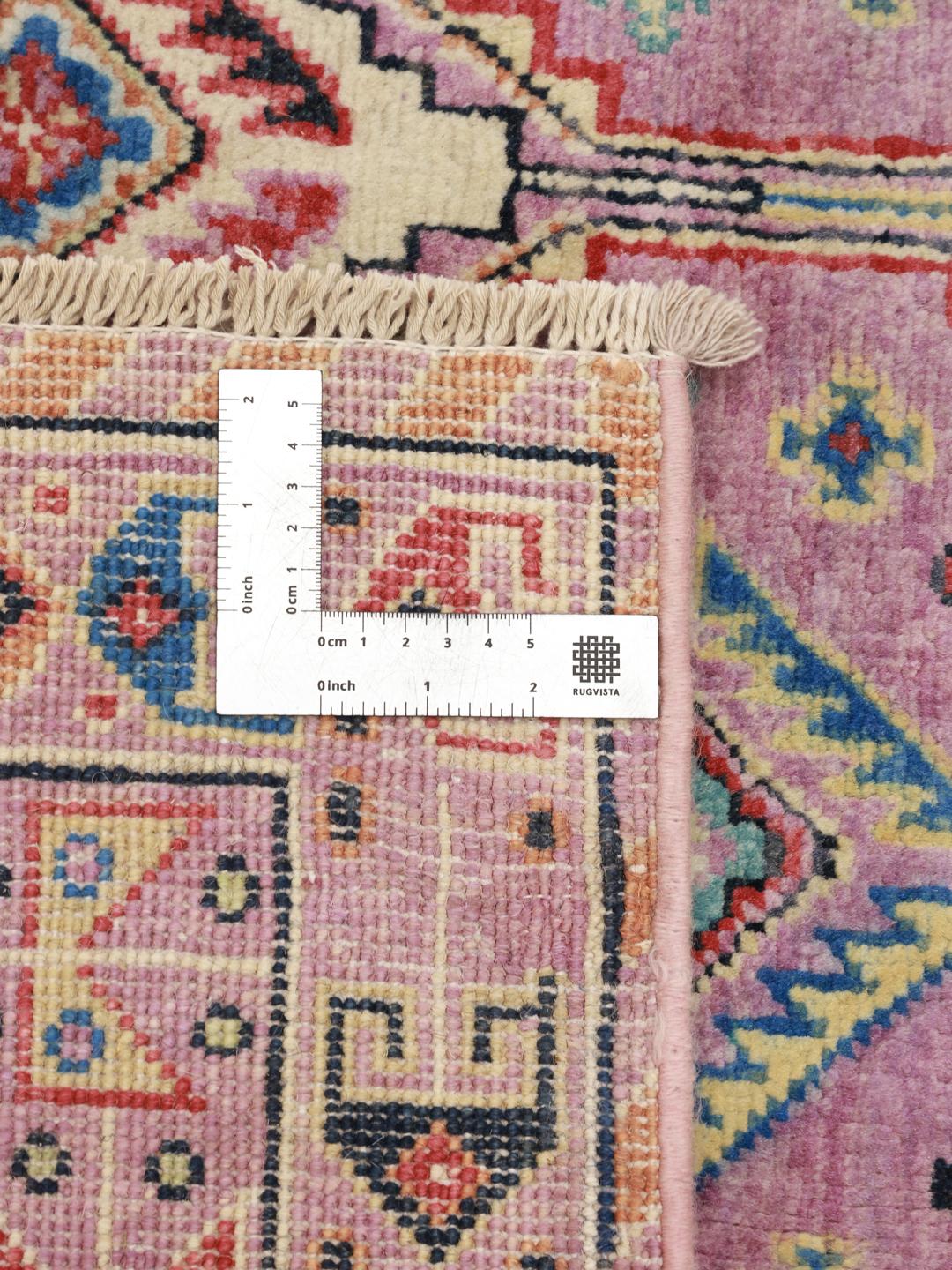 Handgeknüpfter Kazak-Teppich aus Afghanistan in Lila mit geometrischen Mustern