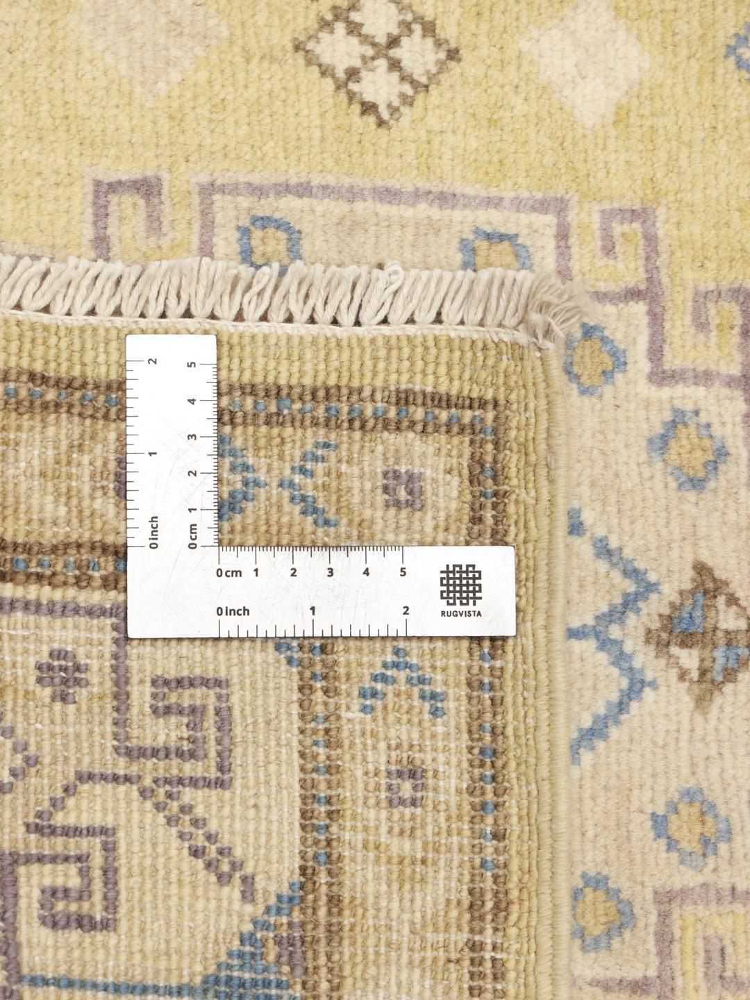 Handgeknoopt Afghaans Kazak-tapijt in beige en blauw