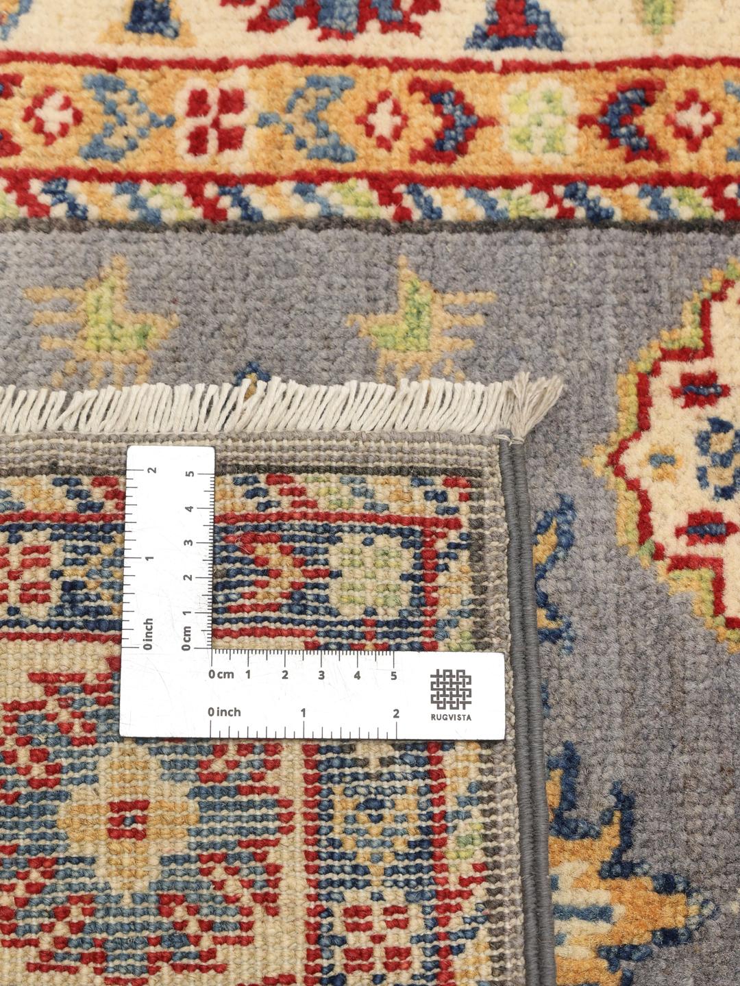 Handgeknüpfter afghanischer Kazak-Läufer mit blauen, roten und gelben geometrischen Mustern