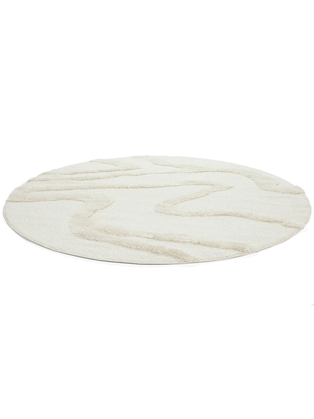 Rond wit tapijt met hoge en lage pool en abstracte lijnen