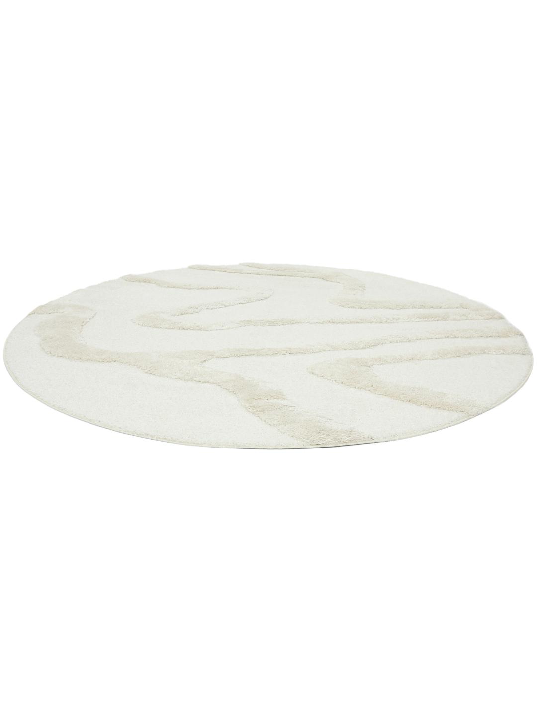 Rond wit tapijt met hoge en lage pool en abstracte lijnen