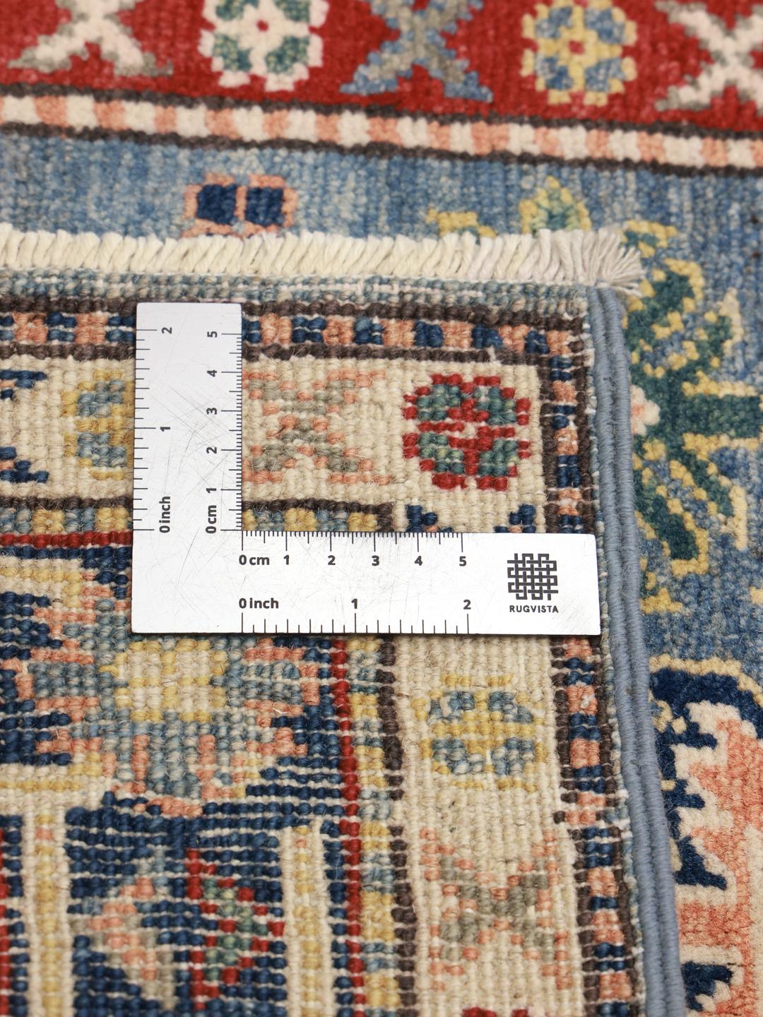 Handgeknüpfter Kazak Läufer aus Afghanistan mit blauem und rotem geometrischen Design