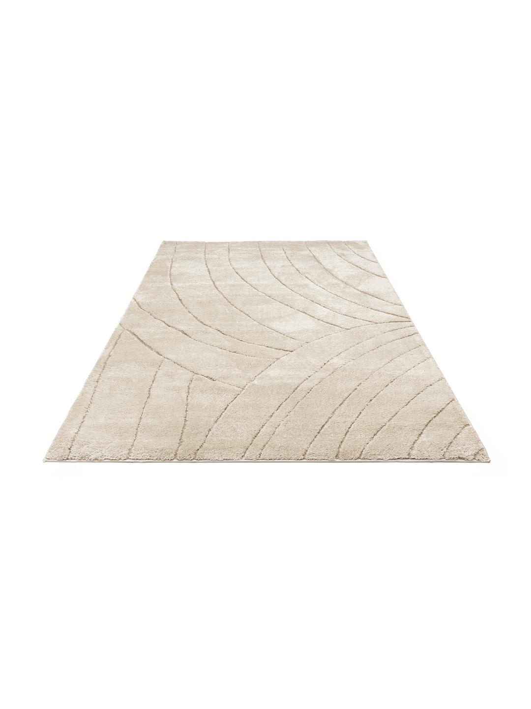 Beige vloerkleed met gebogen ontwerp in hoog en laag pool
