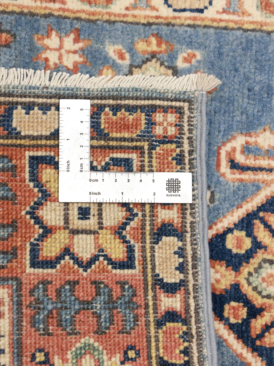 Ręcznie wiązany afgański chodnik z geometrycznymi wzorami w kolorze niebieskim i pomarańczowym