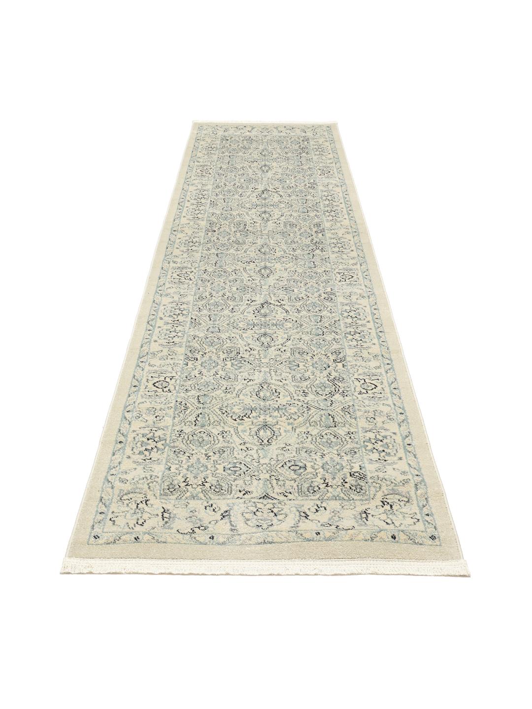 Ziegler Greenville loper in crème, beige en lichtblauw met bloemmotieven en franjes