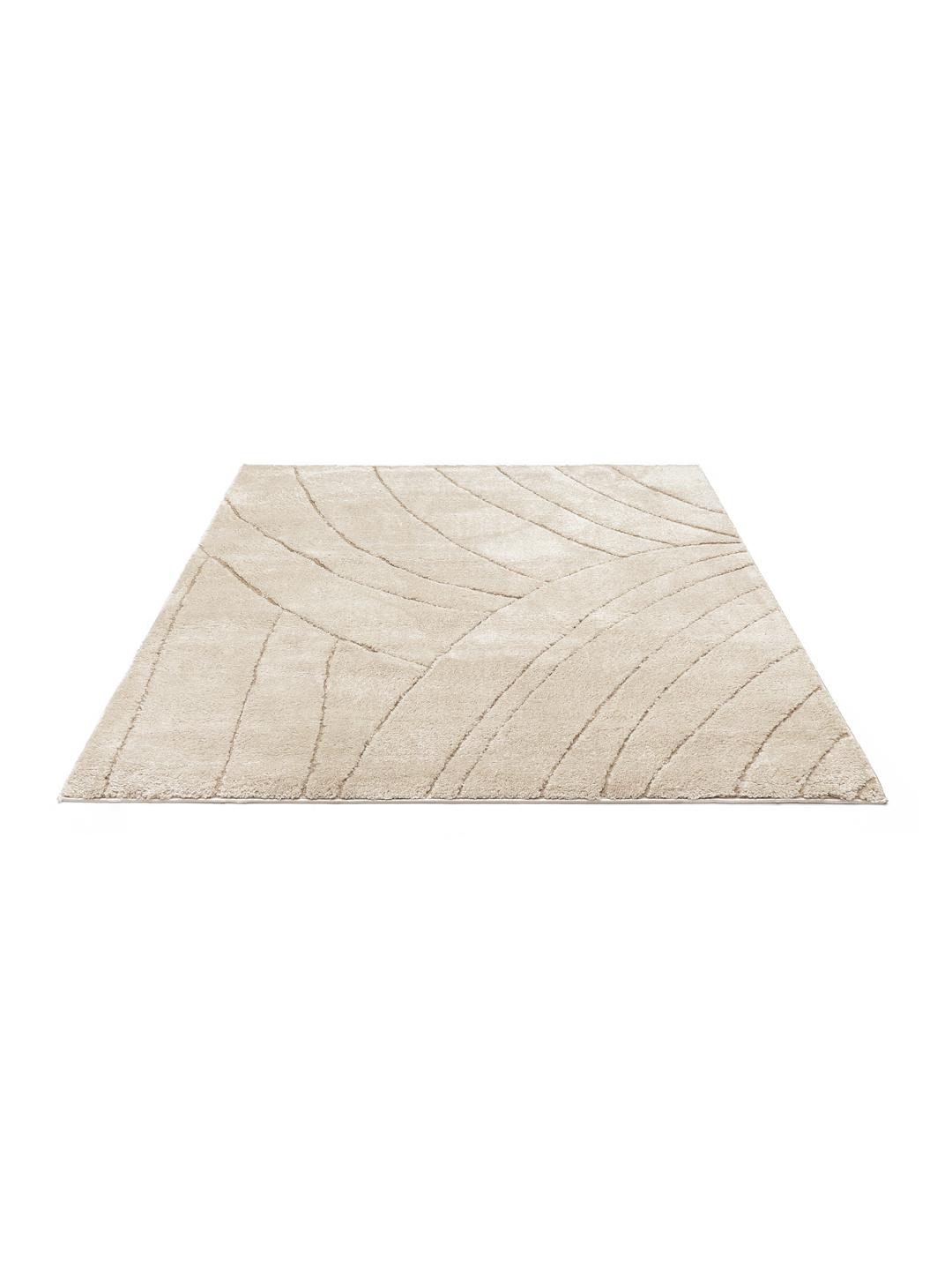 Vierkant beige vloerkleed met een hoog en laagpolige textuur