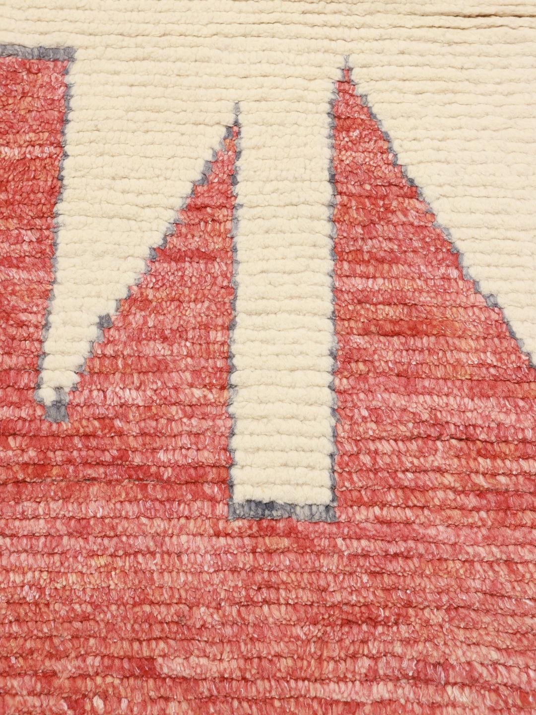 Hand-knotted Middle Eastern rug with Berber style patterns in beige, red, and grey