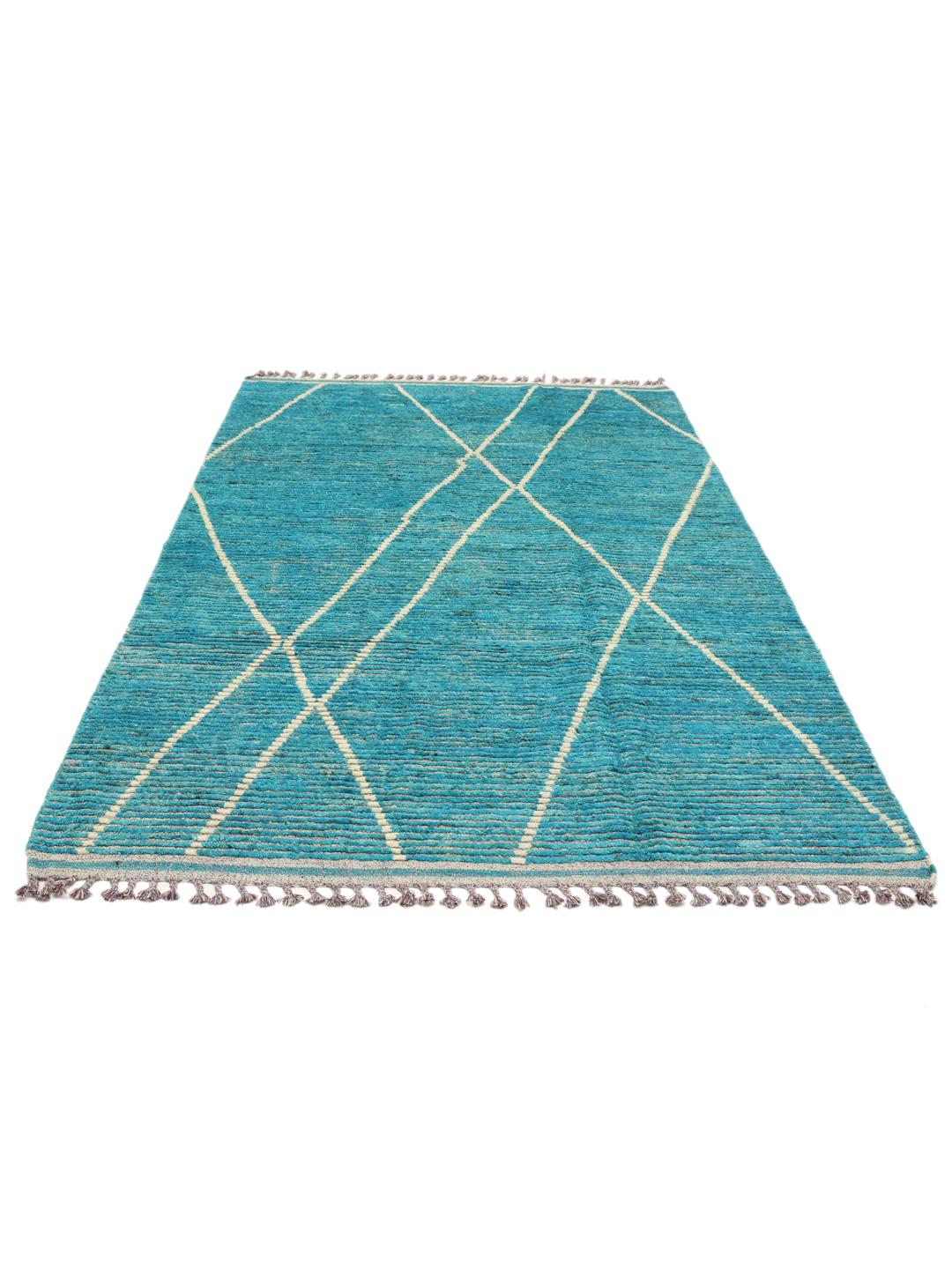 Handgeknoopt teal wollen tapijt uit Afghanistan met een geometrisch patroon