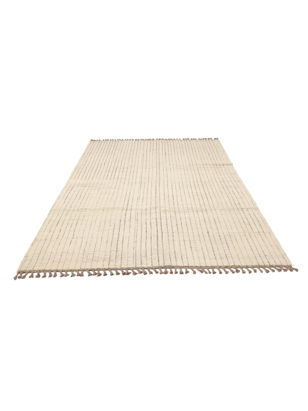 Håndknyttet afghansk tæppe med et minimalistisk ternmønster i beige