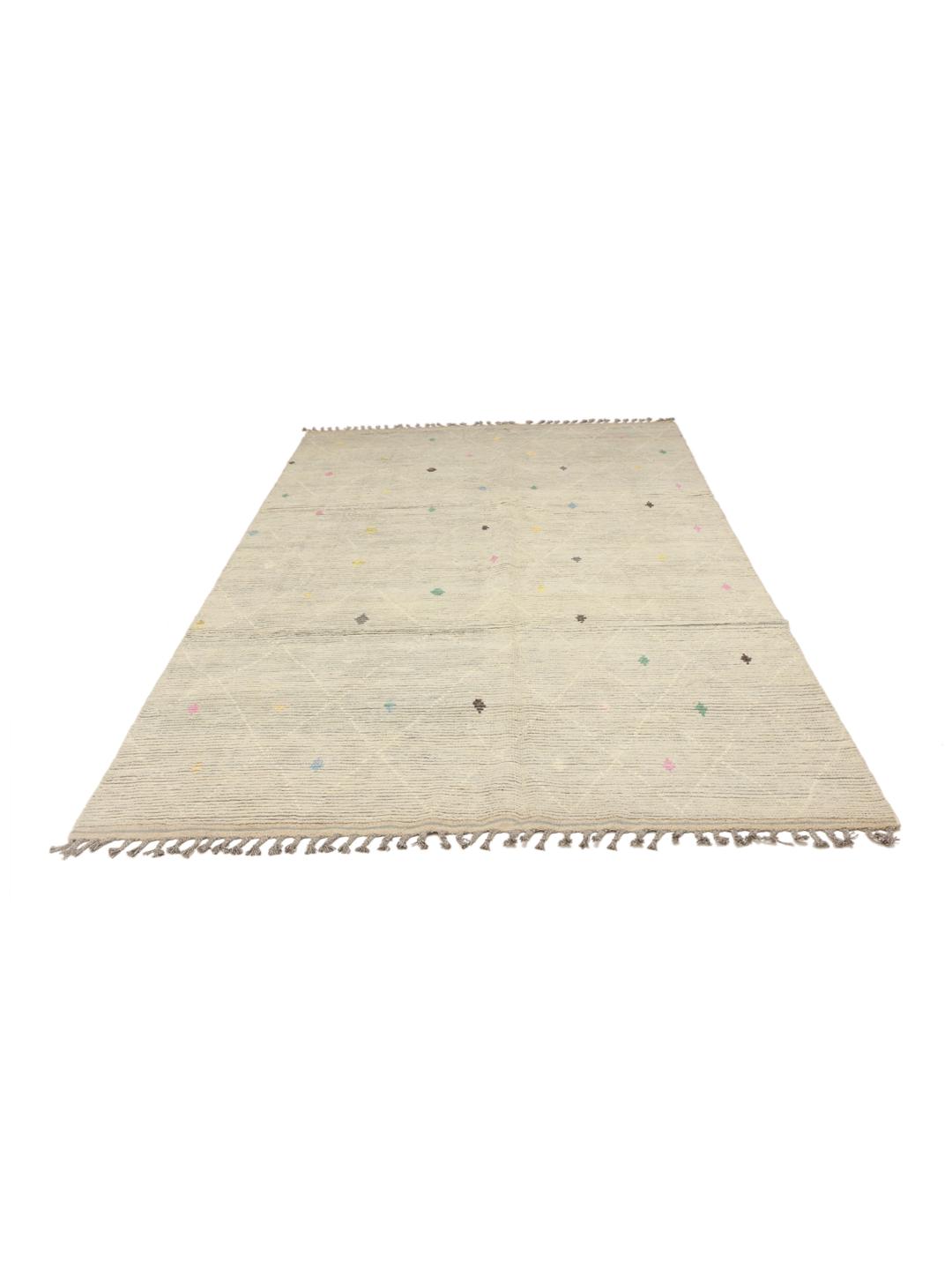 Håndknyttet afghansk tæppe i Berber-stil i beige med farverige motiver