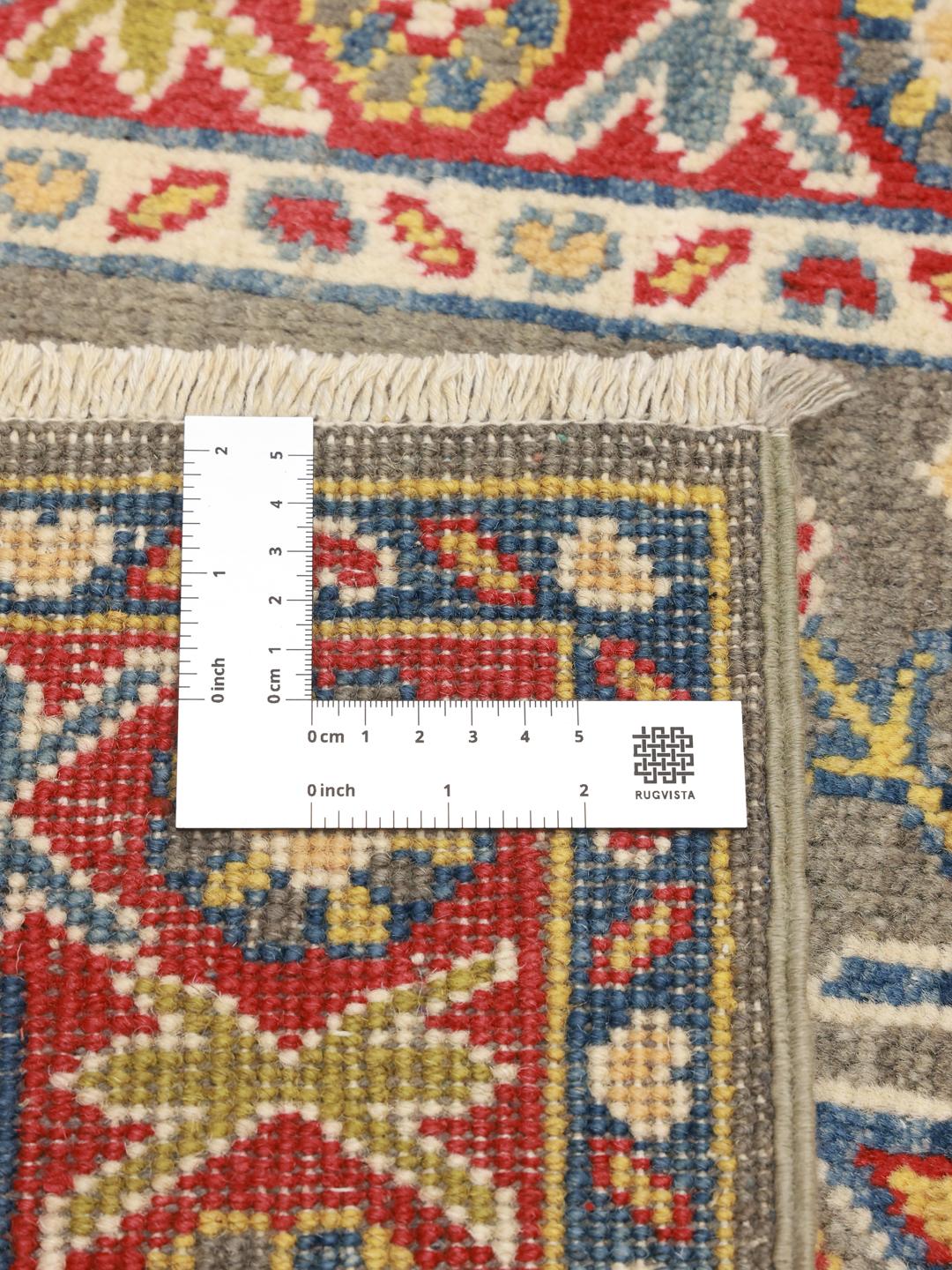 Handgeknoopte Afghaanse loper met geometrische medaillons in grijs, rood en blauw