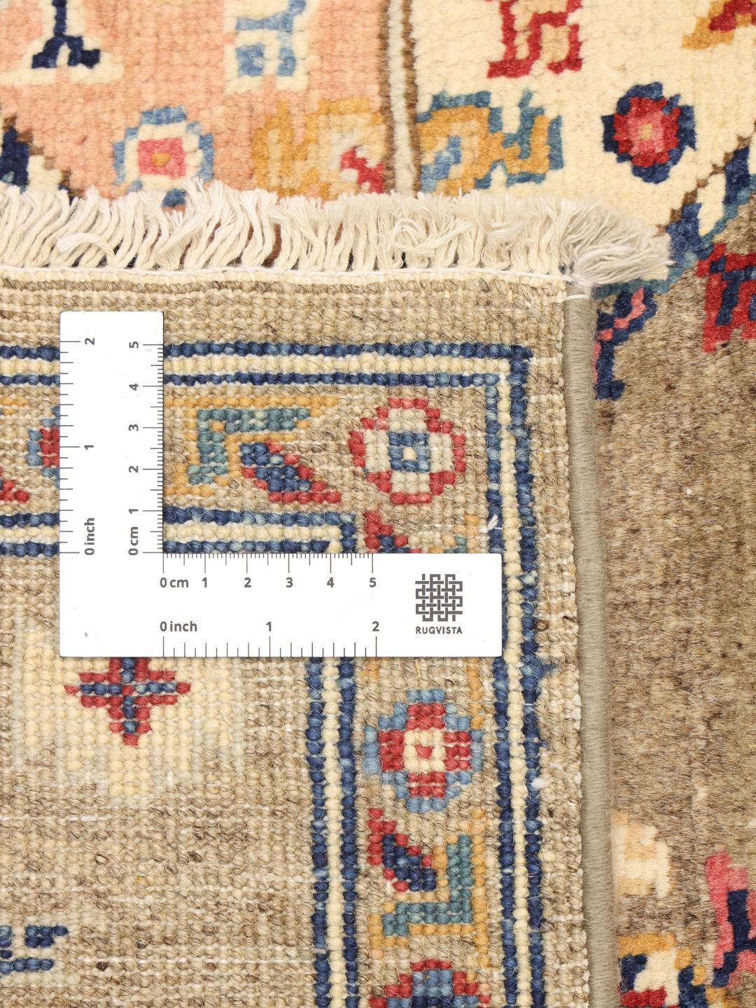 Covor Kazak afgan înnodat manual în maro cu medalioane geometrice colorate