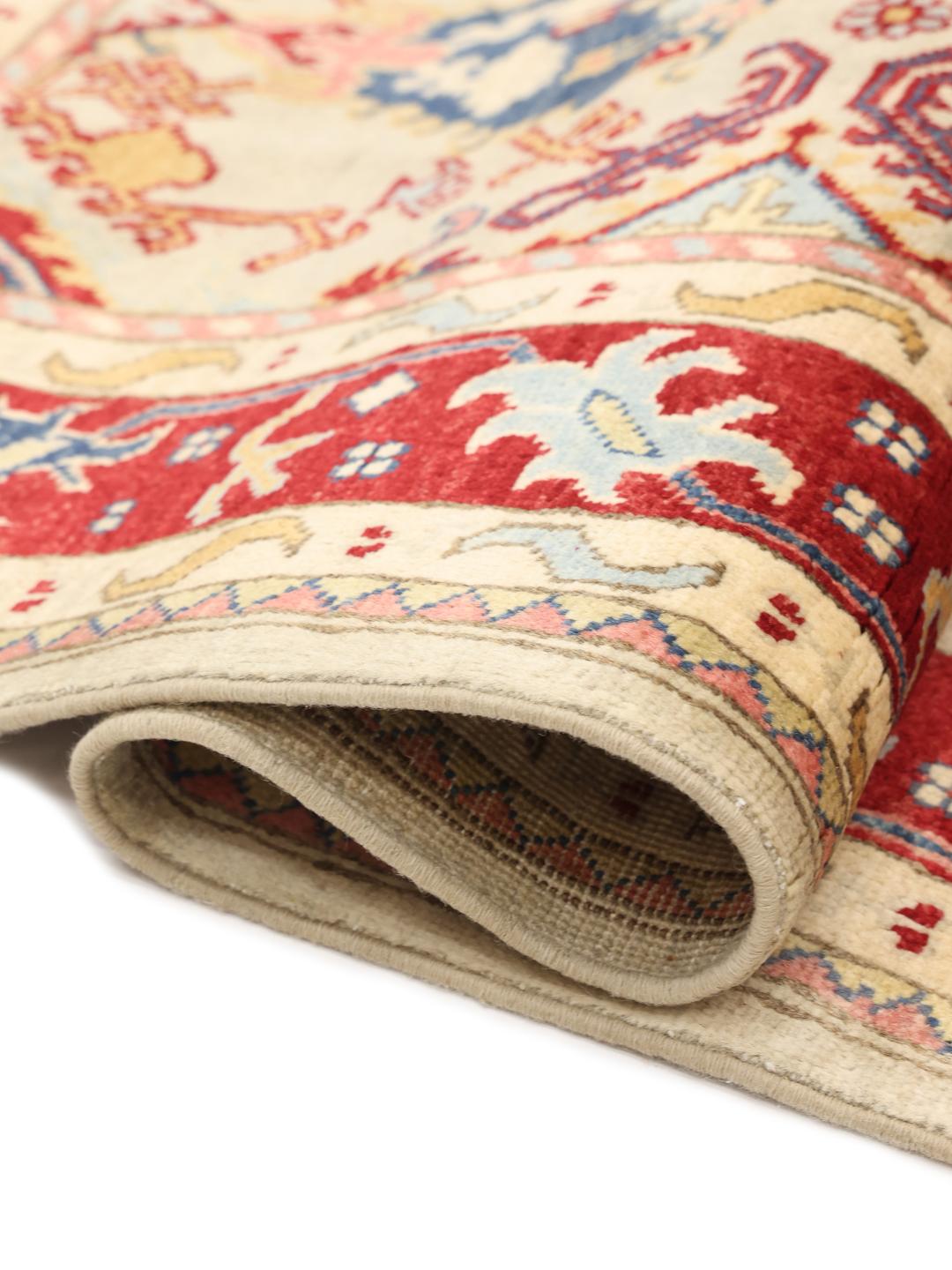 Tapis afghan Kazak noué à la main avec un motif géométrique multicolore