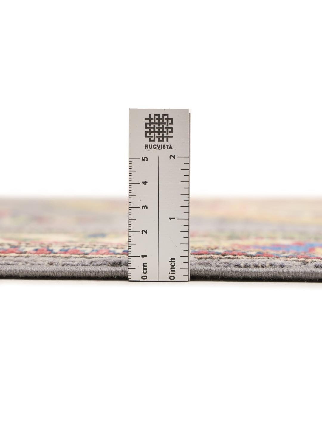Covor tip runner Kazak înnodat manual din Afganistan cu design geometric gri și multicolor