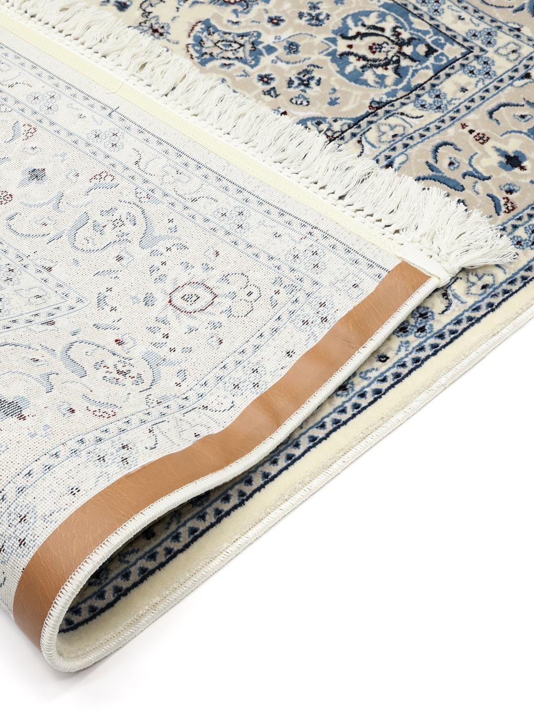 Beige en lichtblauwe loper