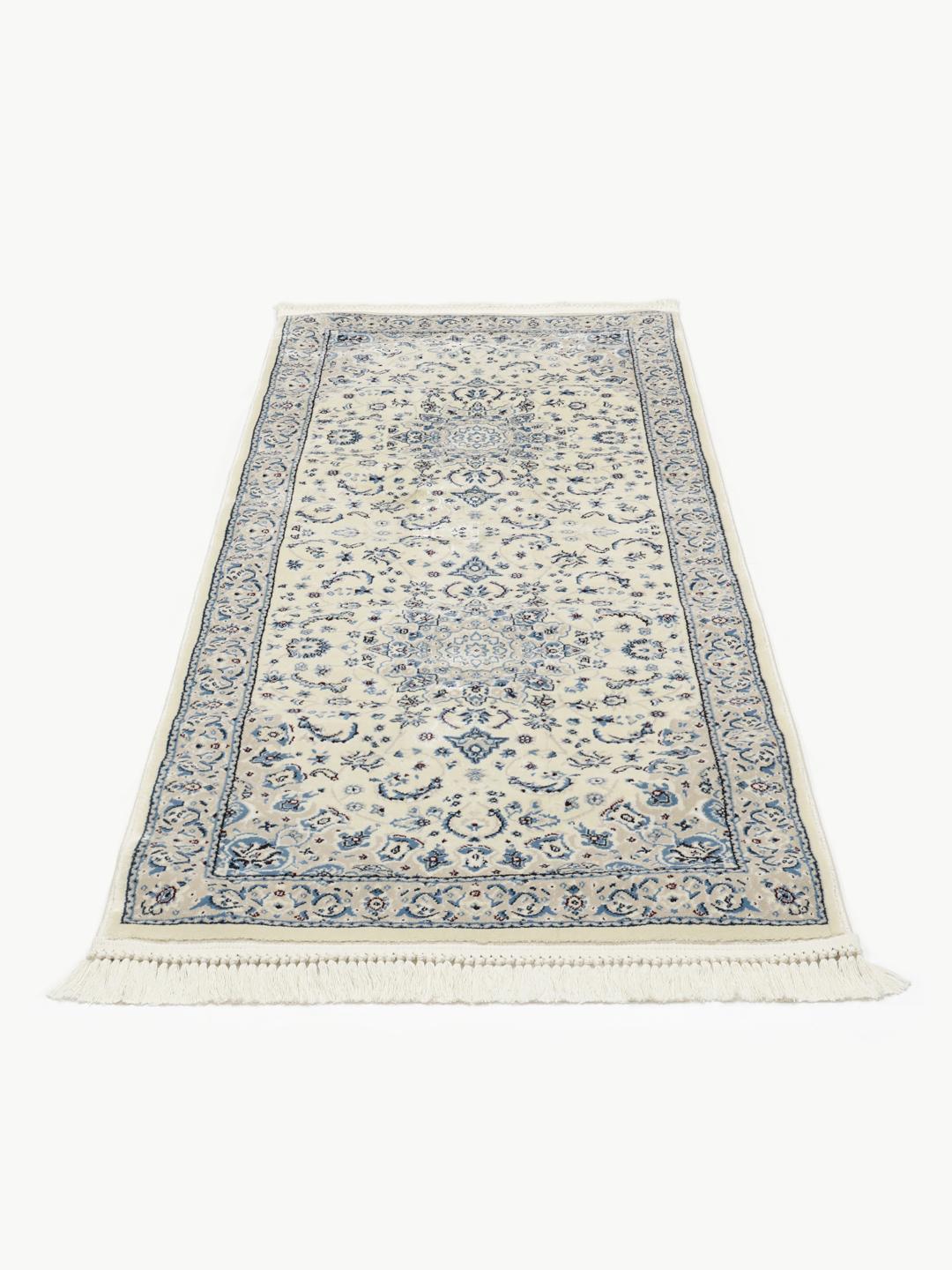 Beige en lichtblauwe loper