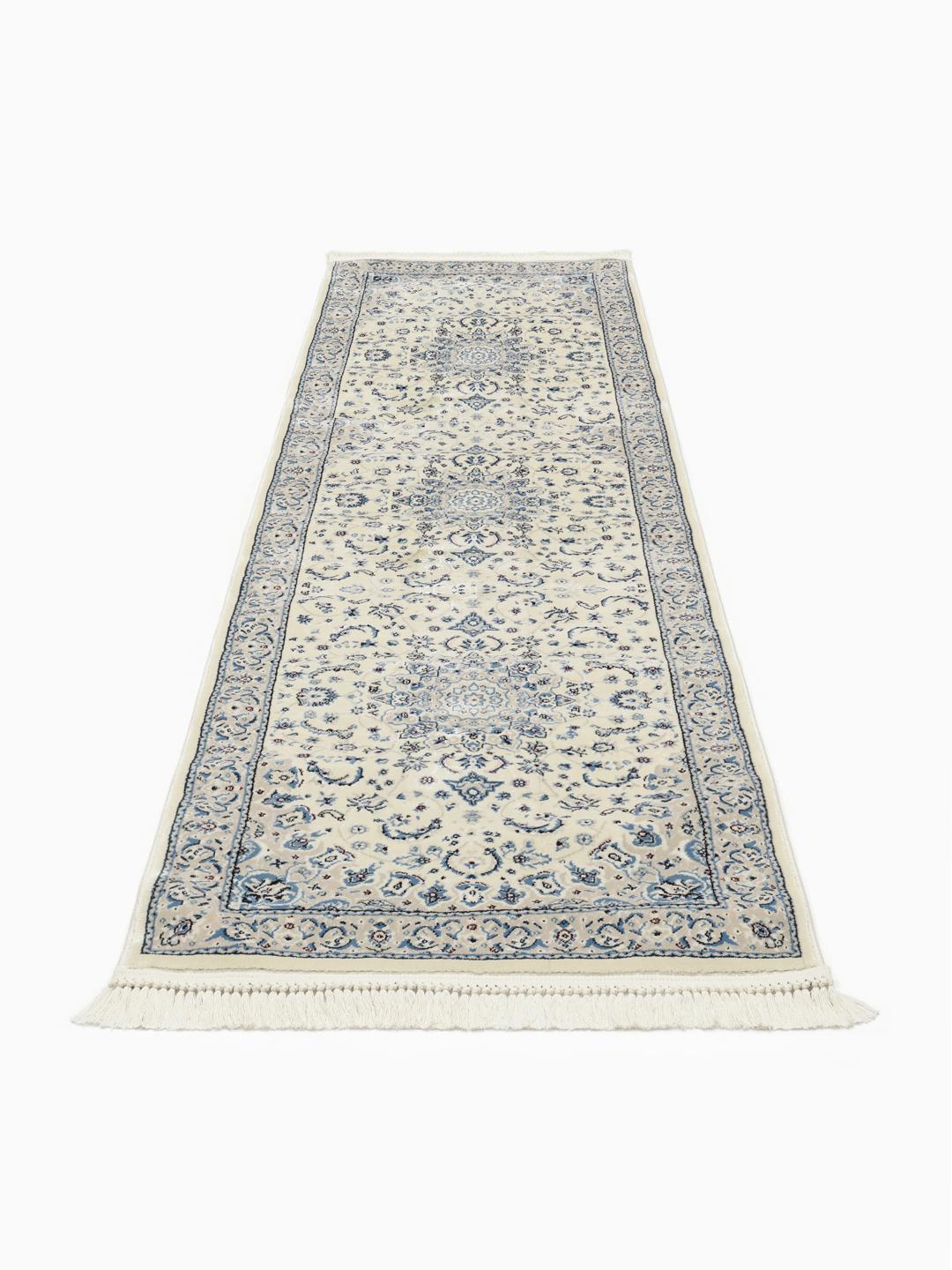 Beige en lichtblauwe loper