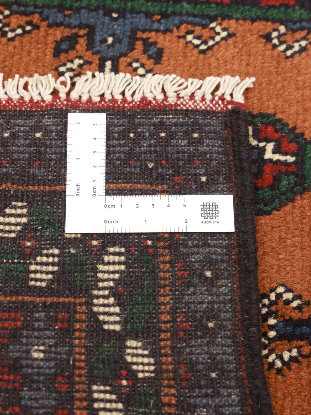 Håndlavet Afghan Akhche-tæppe med traditionelle geometriske mønstre i varme brune nuancer