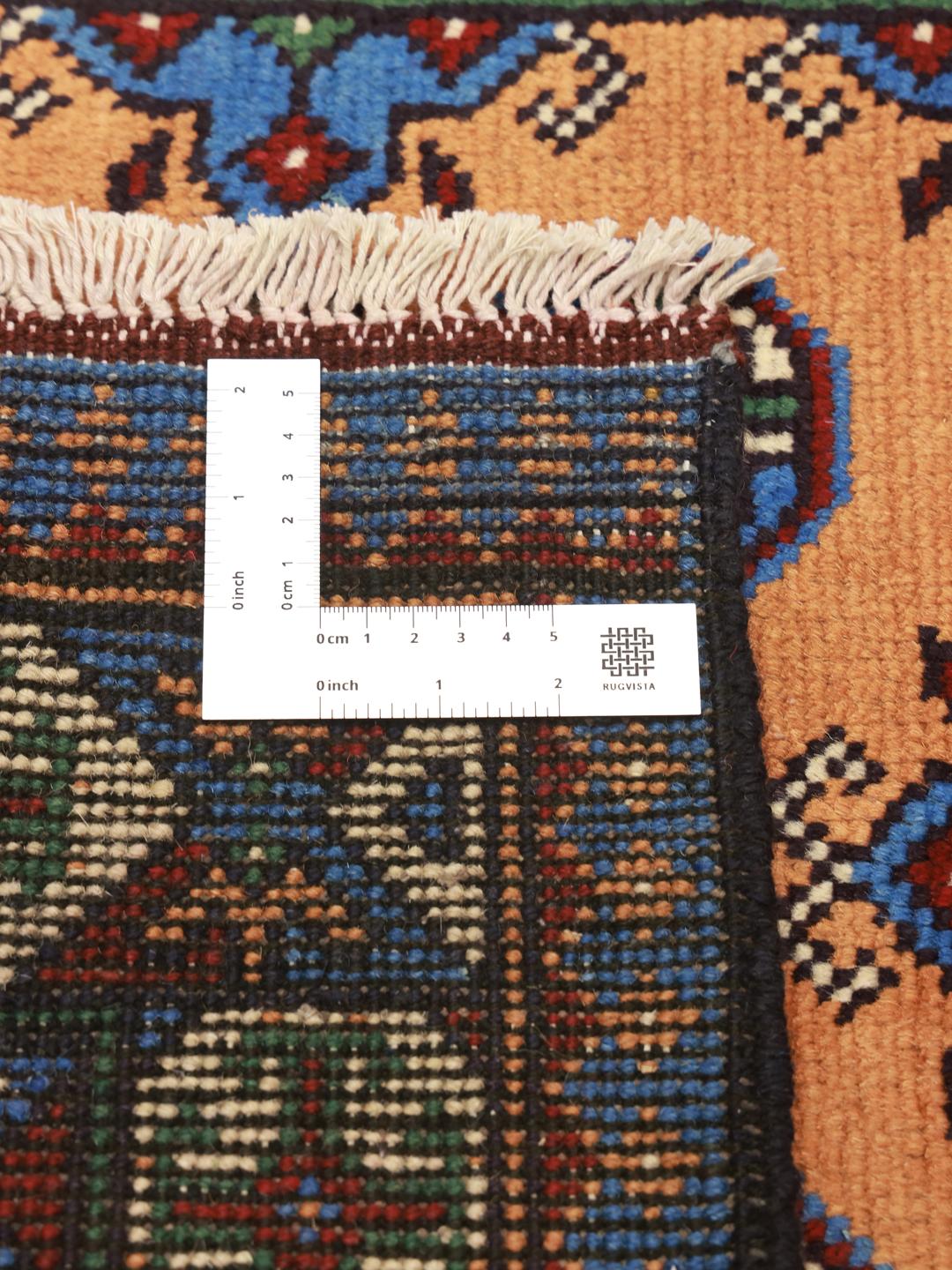 Hand-knotted Afghan Akhche rug with a vibrant multicolor geometric pattern
