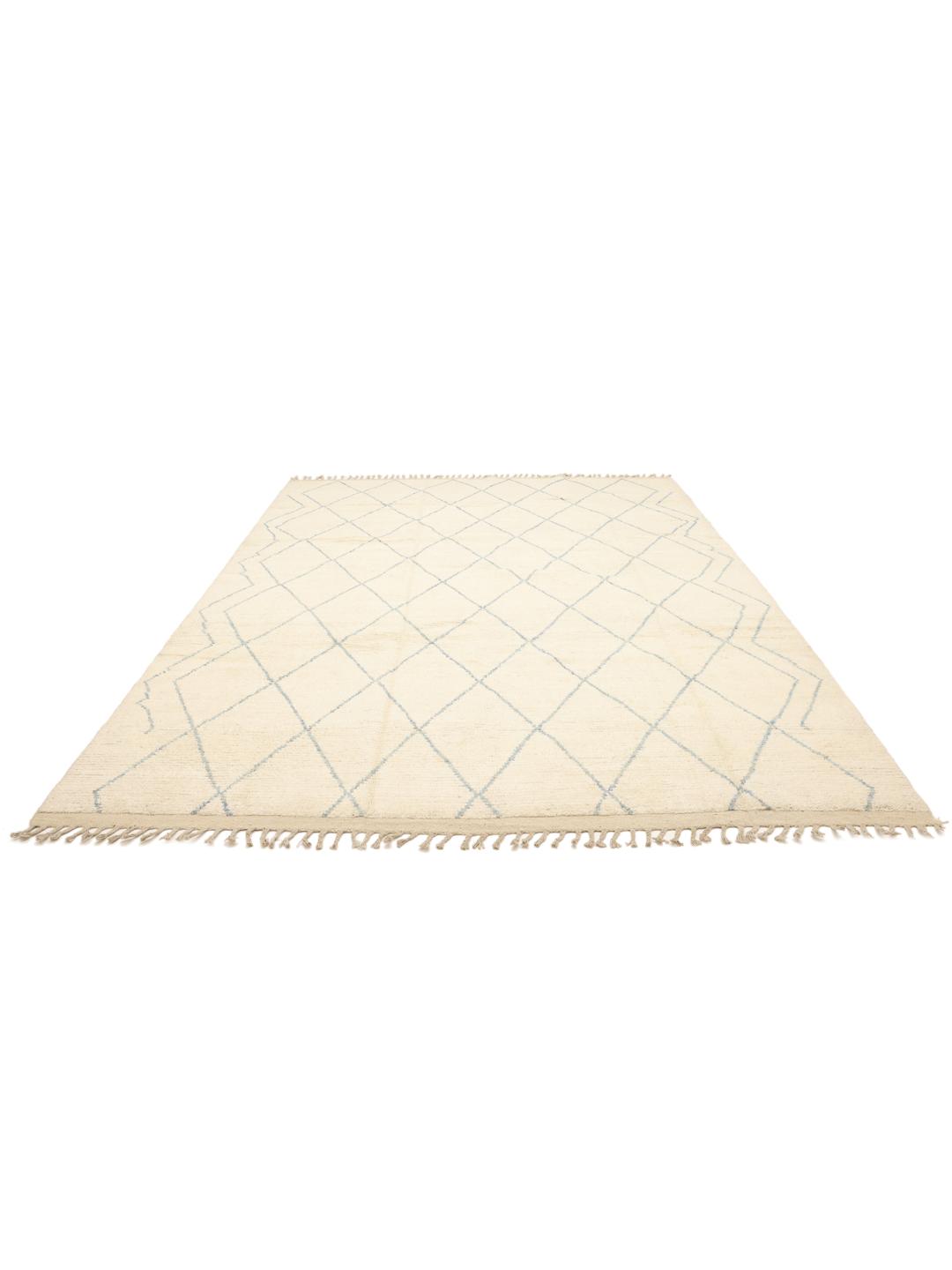 Handgeknoopt Afghaans tapijt met ruitpatroon in beige en blauw