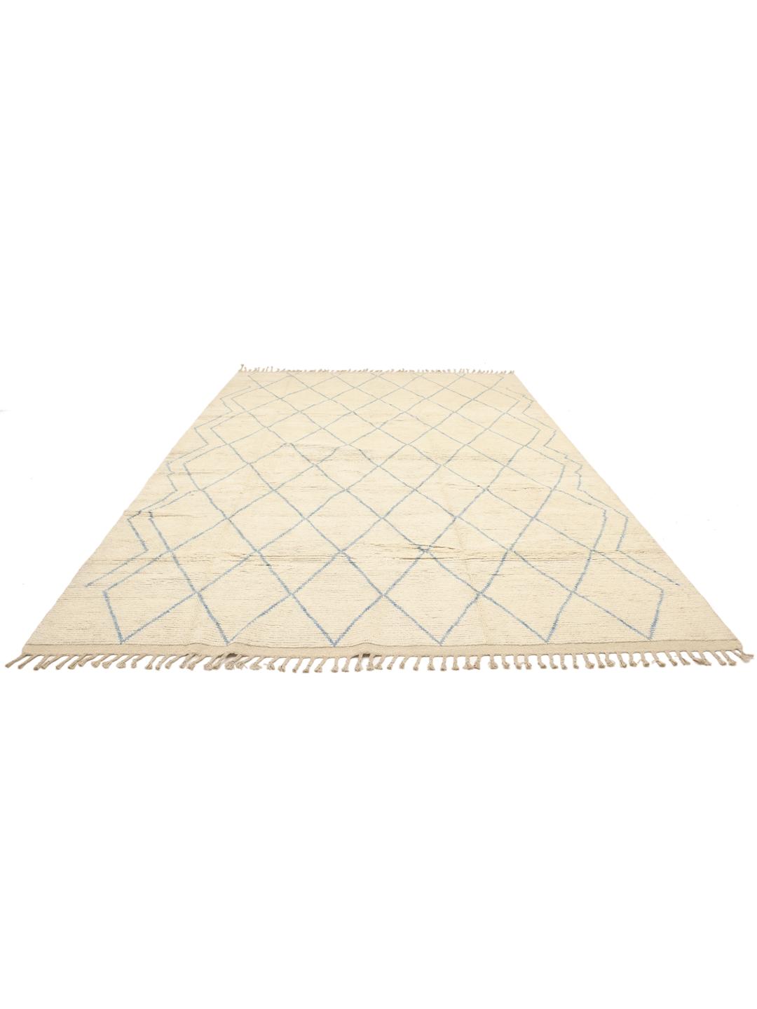 Handgeknoopt Afghaans tapijt met ruitpatroon in beige en blauw