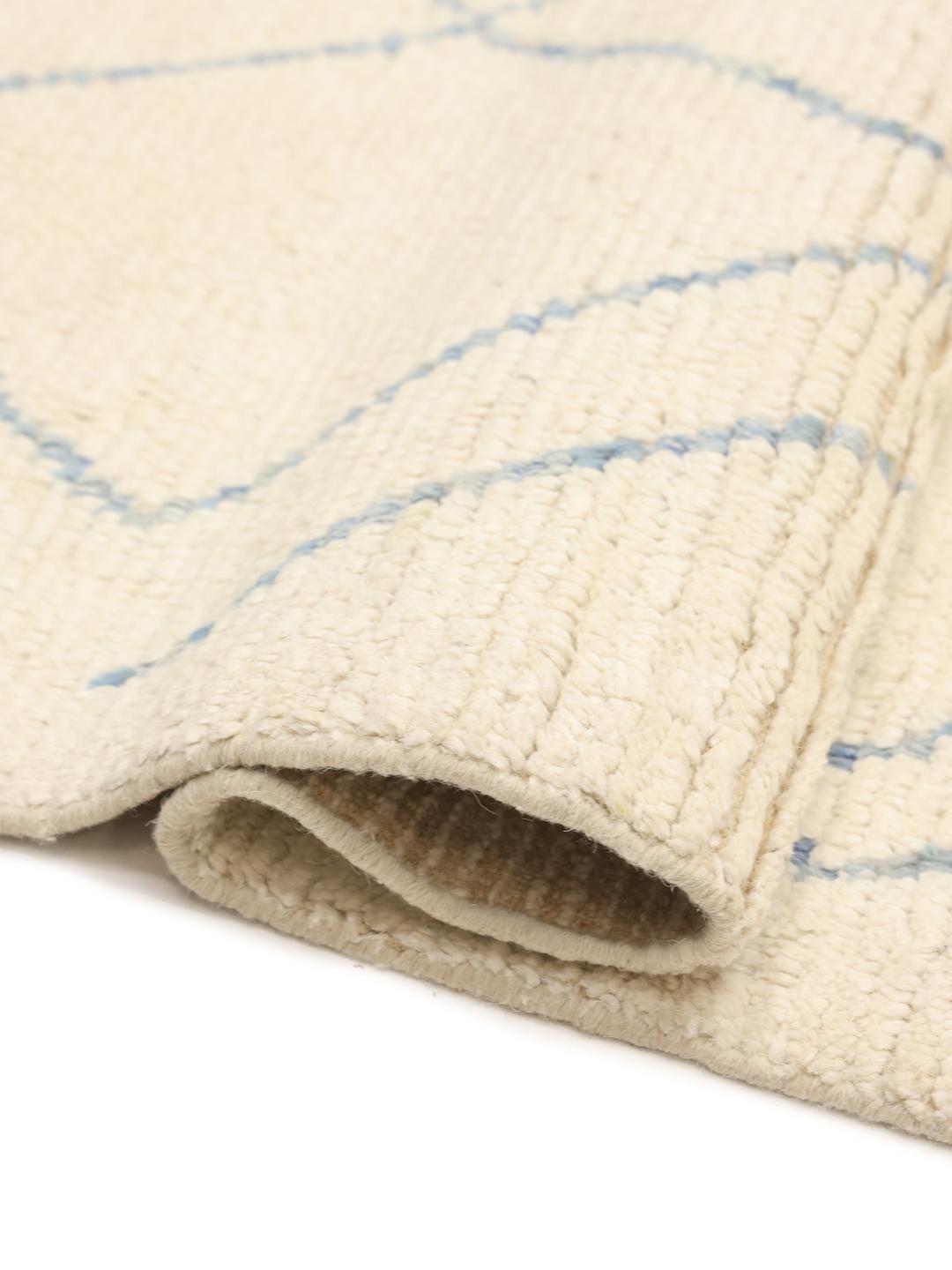 Handgeknoopt Afghaans tapijt met ruitpatroon in beige en blauw