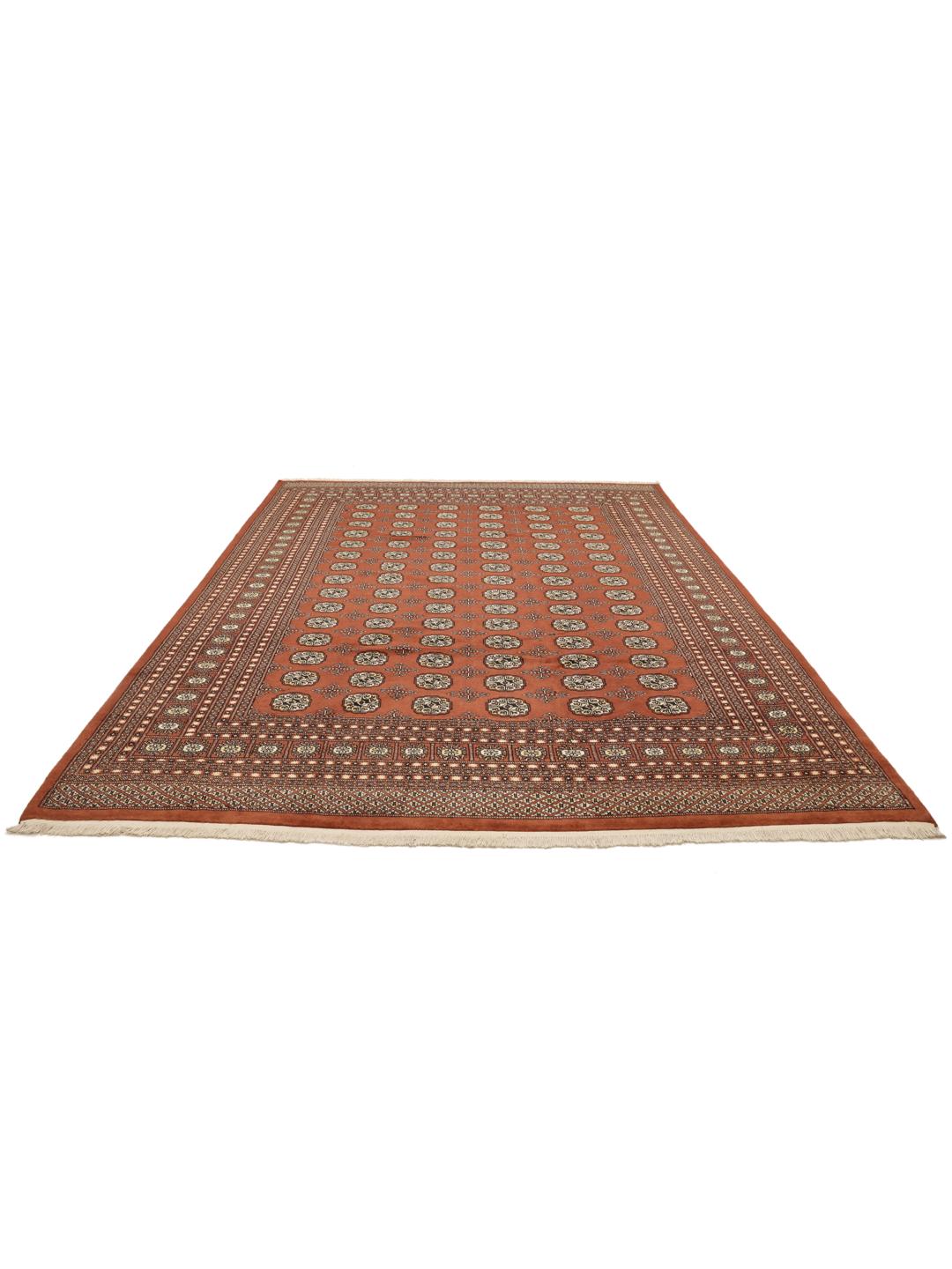 Hand-knotted Pakistani Bokhara rug in dark-red with traditional gul motifs
