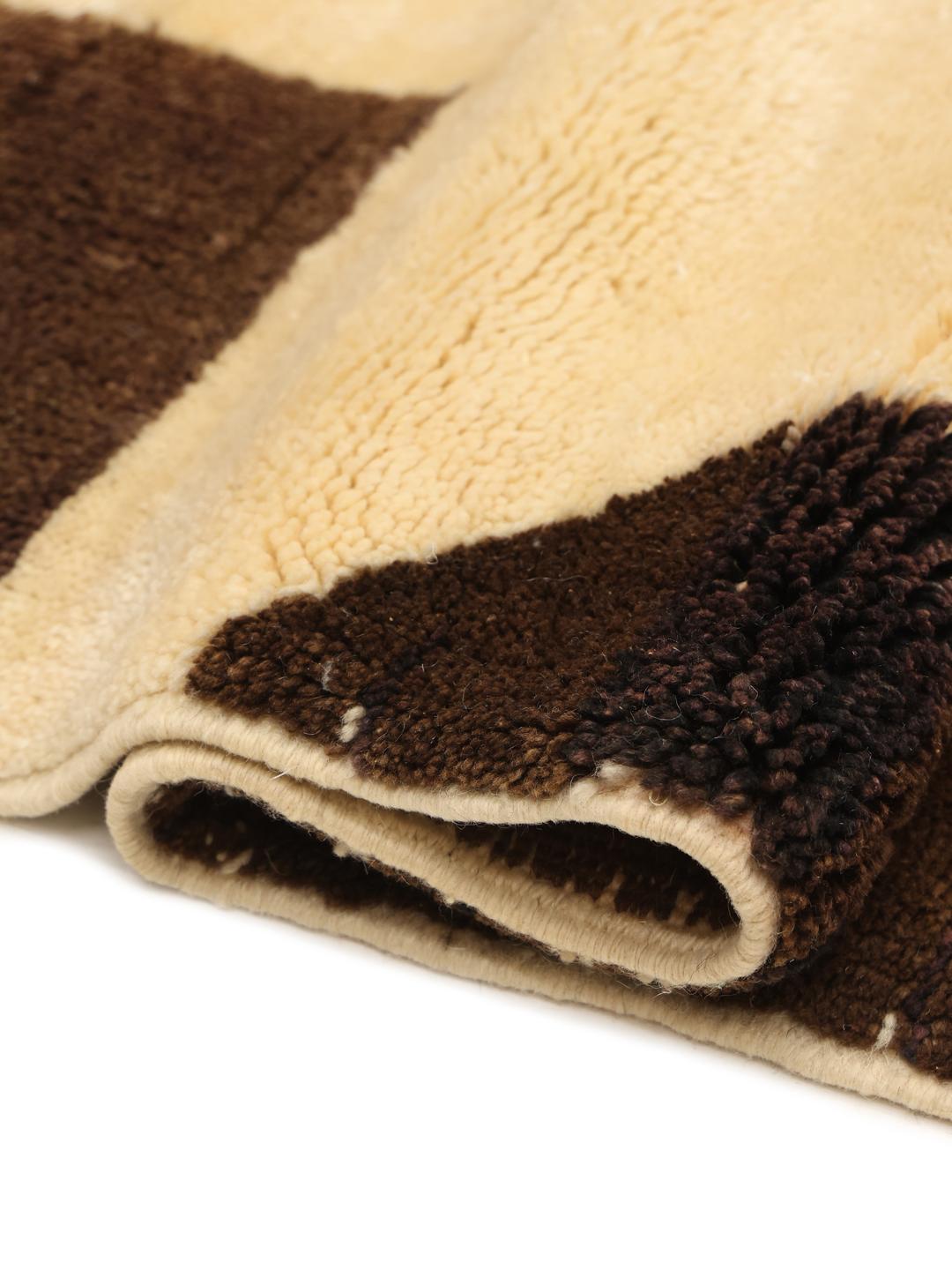 Handgeknoopt Marokkaans Berber Beni Ourain kleed met abstracte bruine en beige patronen