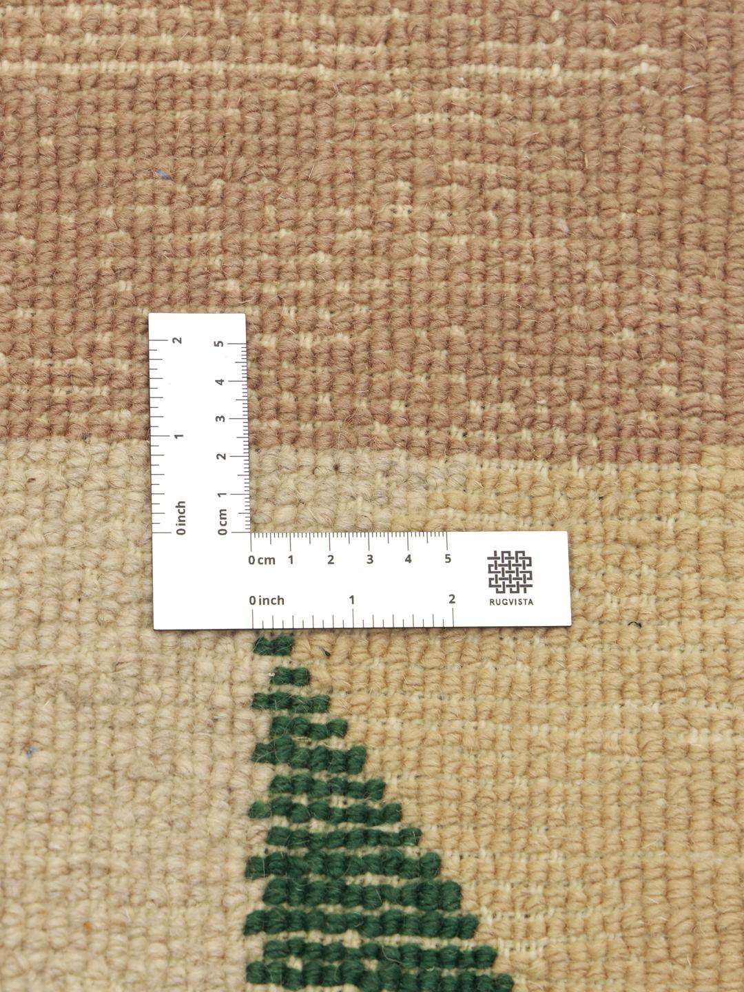 Met de hand geknoopt Marokkaans Berber Beni Ourain-tapijt met een abstract groen en beige patroon