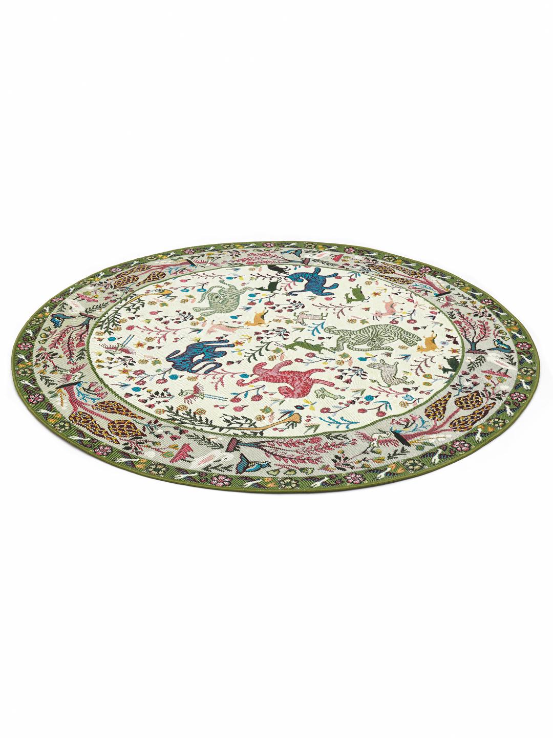 Groen rond tapijt met multicolour diermotieven