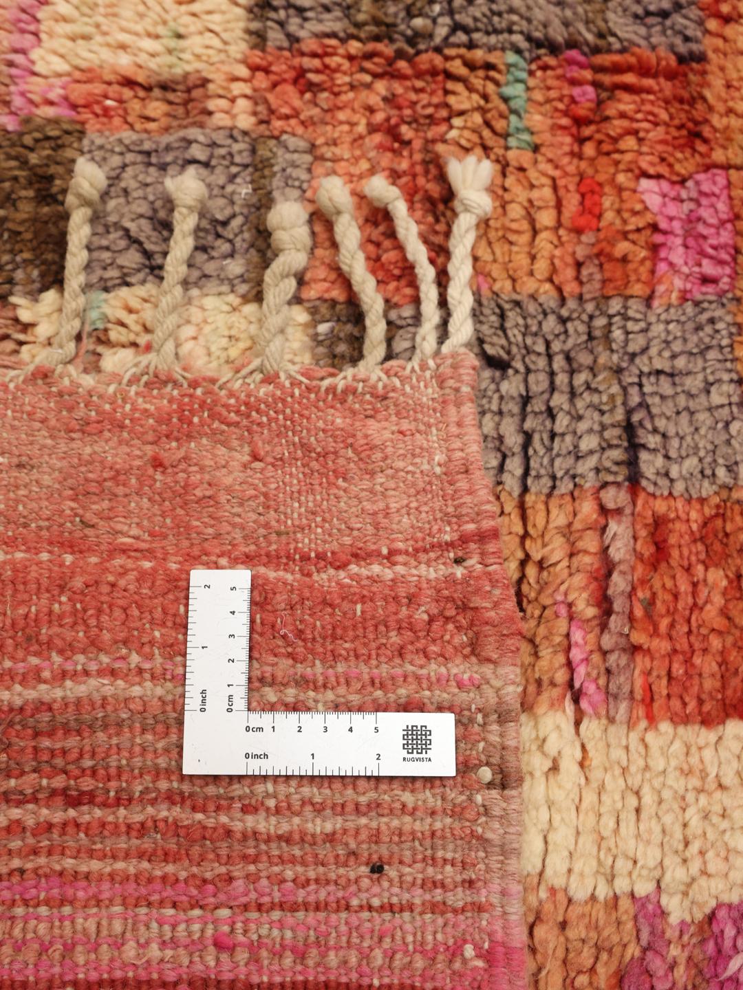 Met de hand geknoopt Marokkaans tapijt met levendig meerkleurig geometrisch ontwerp