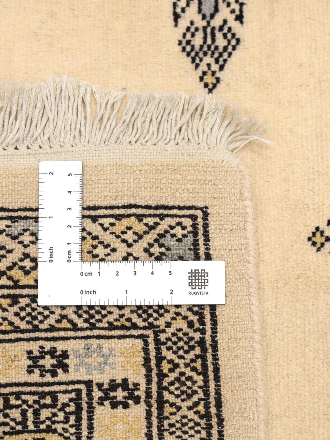 Hand-knotted Pakistani rug with beige field and geometric patterns