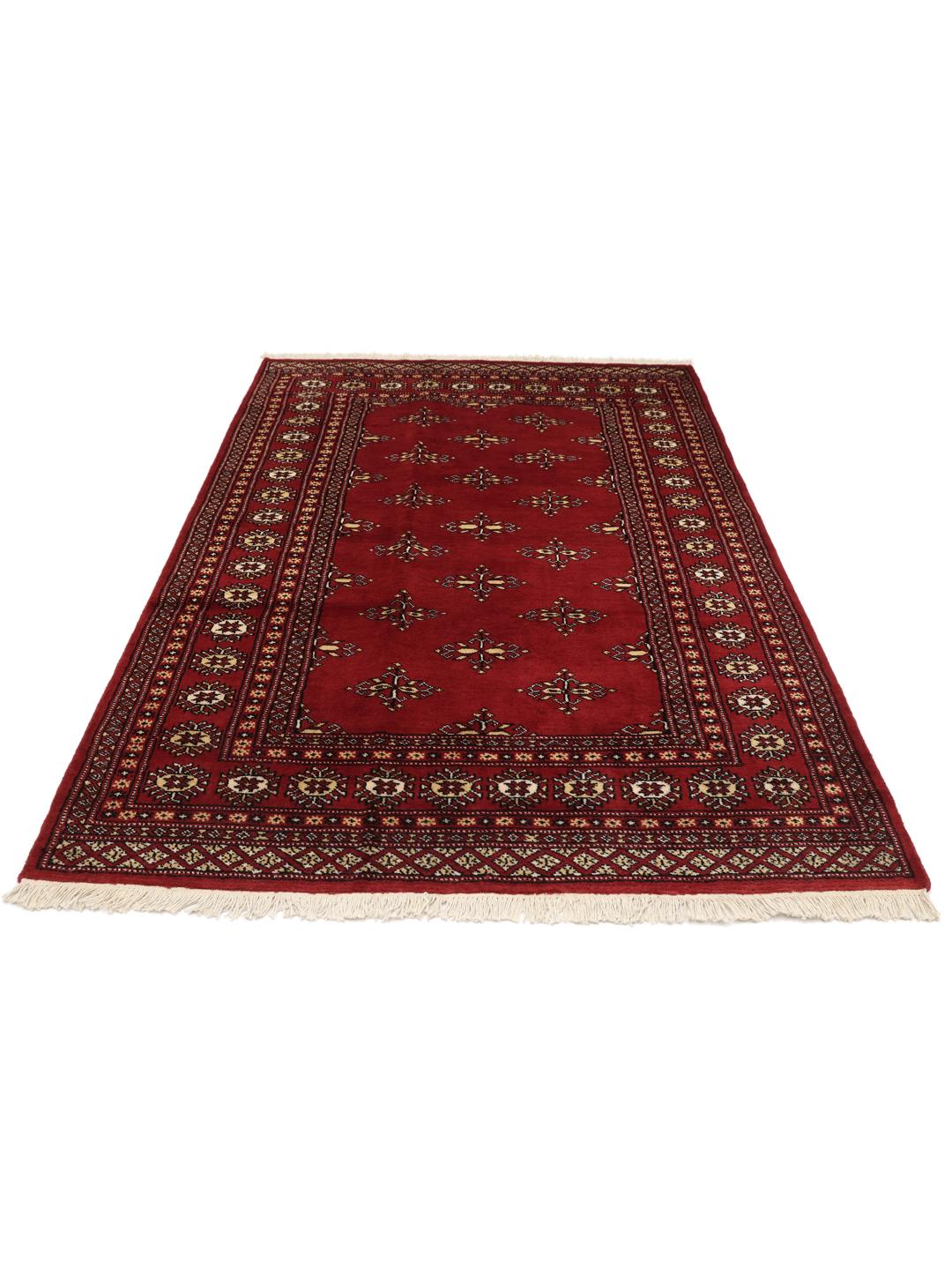 Handgeknoopt donkerrood Bokhara tapijt uit Pakistan met geometrische motieven