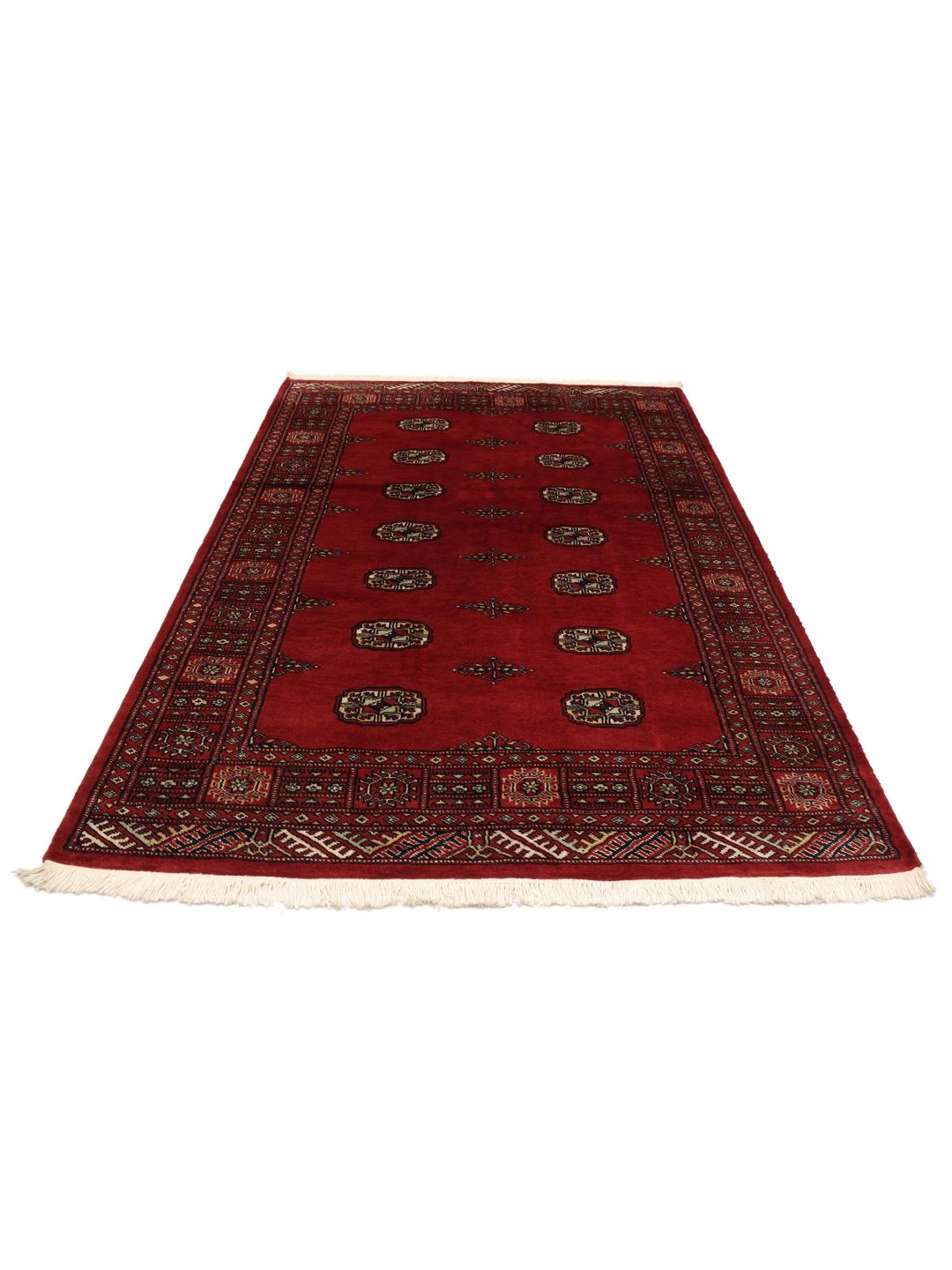 Hand-knotted red Bokhara rug from Pakistan