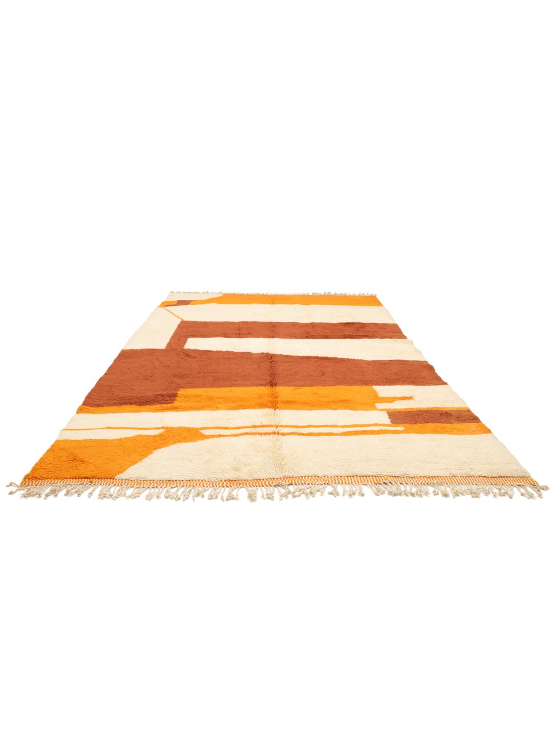 Handgeknoopt Marokkaans tapijt met een abstract oranje en bruin patroon