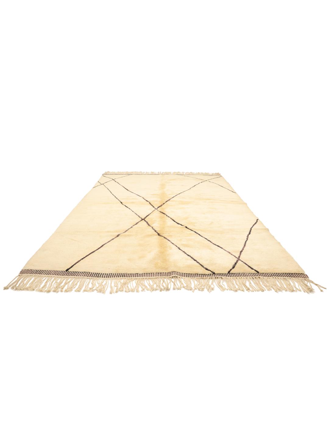 Håndknyttet Berber Moroccan-tæppe med geometriske linjer i beige og mørke toner