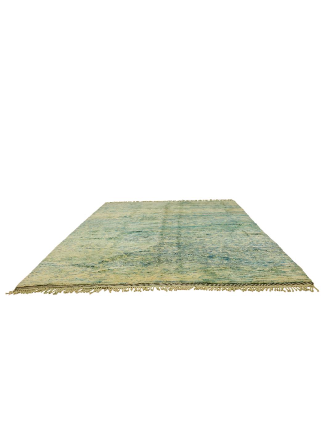 Handgeknoopt Berber Marokkaans tapijt met abstracte blauwe en groene tinten