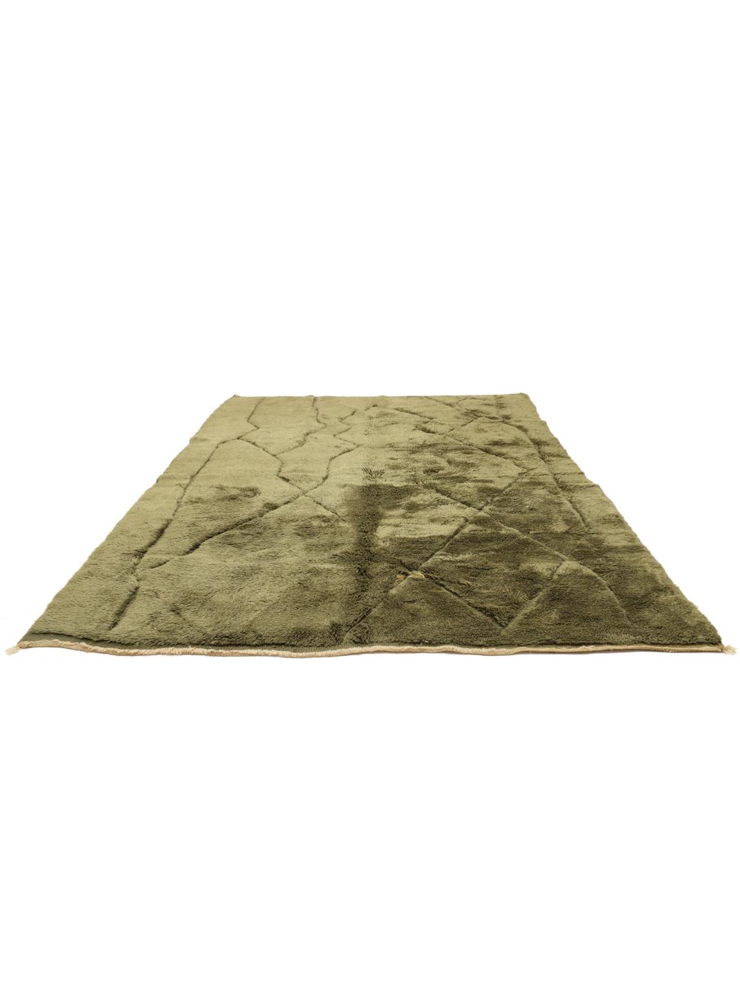 Tapis berbère Beni Ouarain noué à la main en vert avec des motifs géométriques