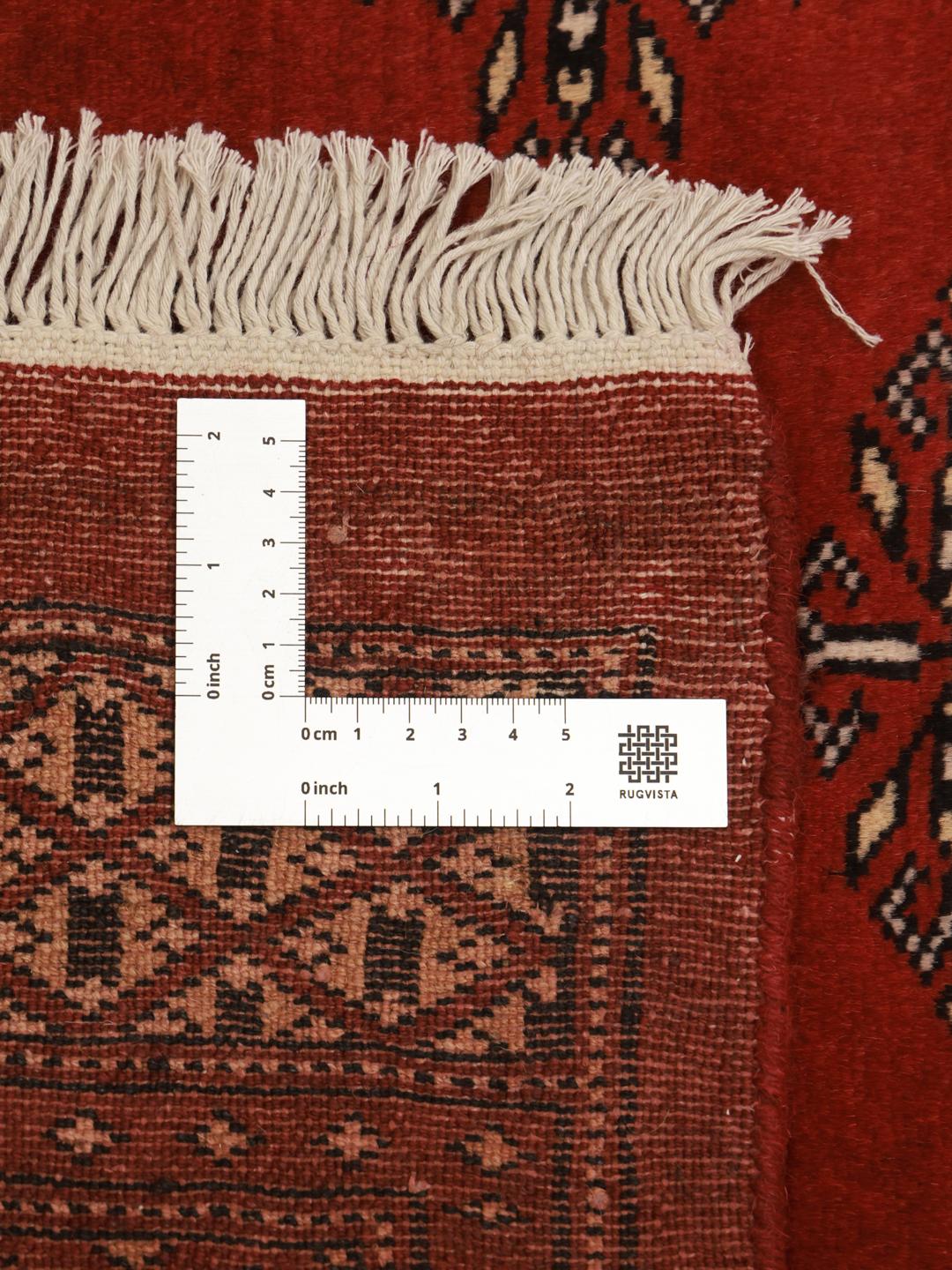 Vierkant handgemaakt Pakistan Bokhara 2ply kleed in dieprood met geometrische motieven