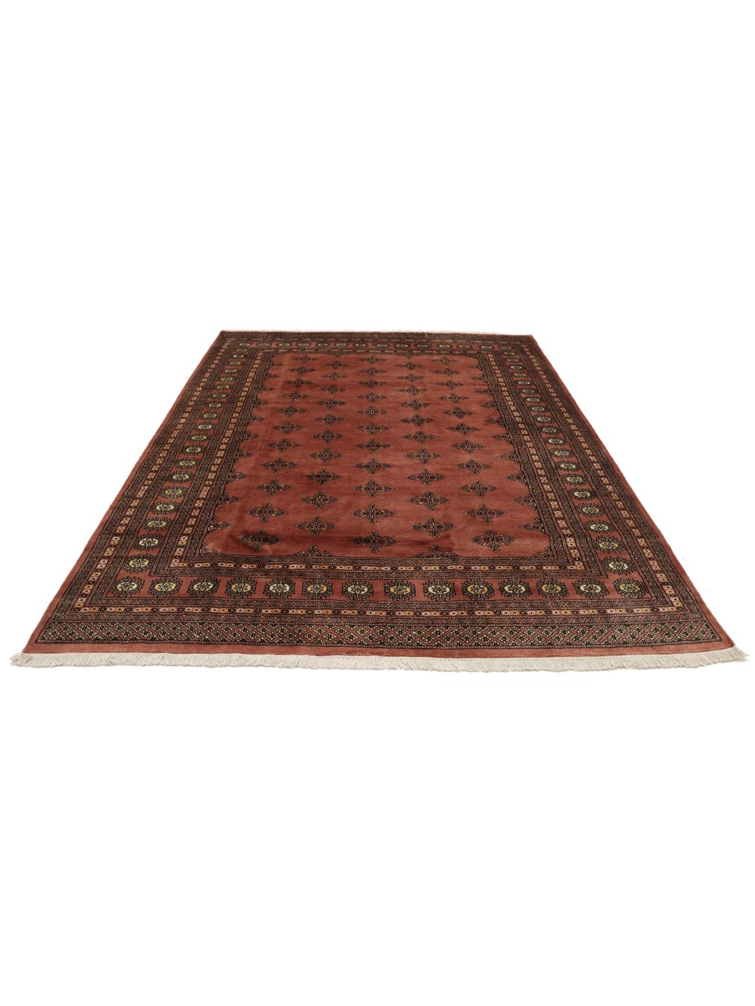 Handgeknoopt rood Bokhara-tapijt uit Pakistan met traditionele motieven