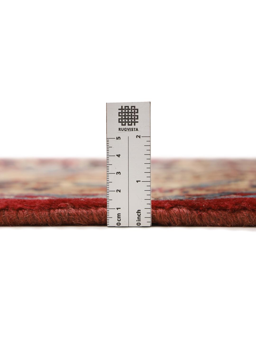 Handgeknoopt Mashad-tapijt uit het Midden-Oosten in dieprode en blauwe tinten