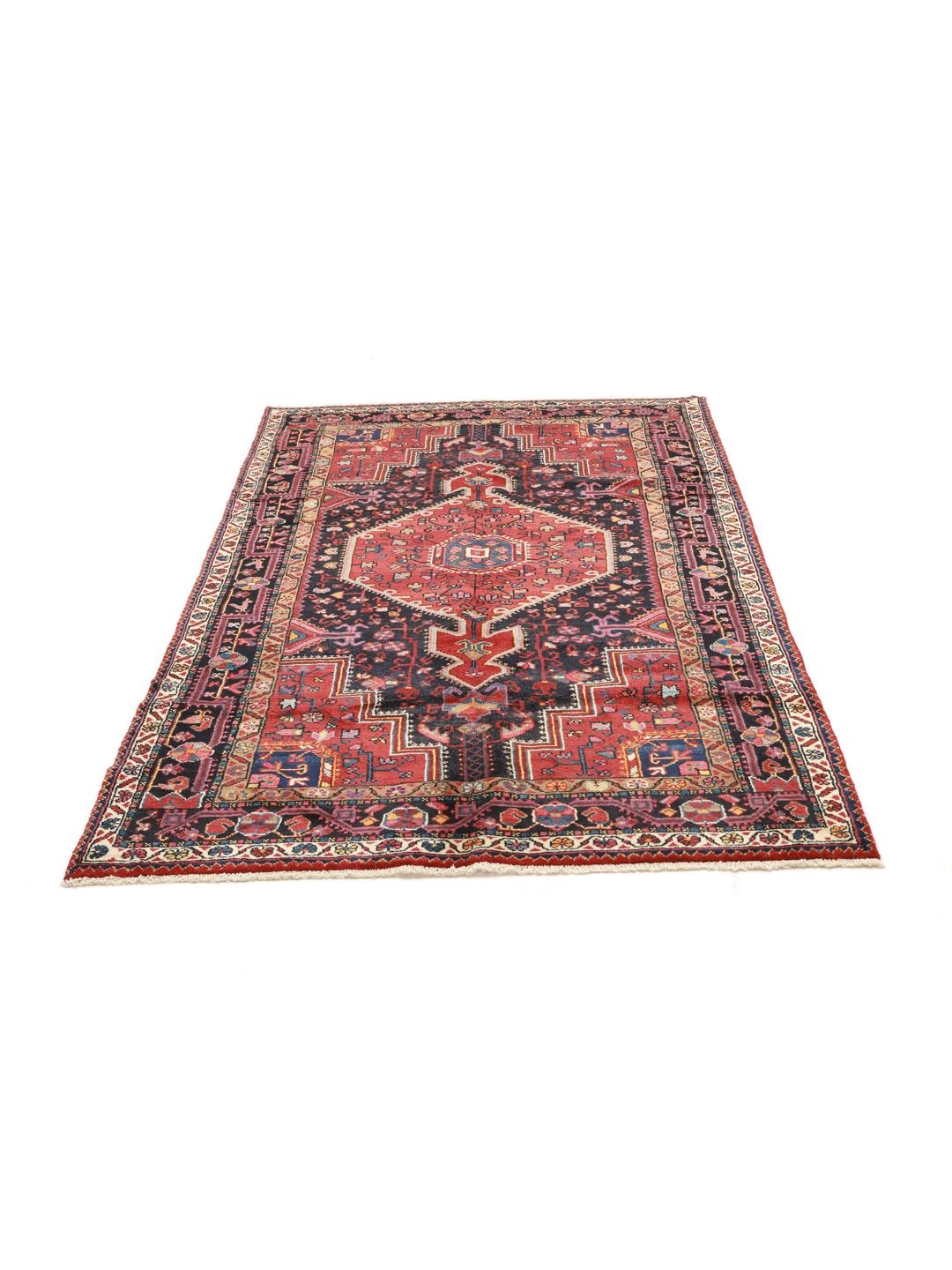 Hand-knotted Hamadan rug from the Middle East in dark-red and blue tones