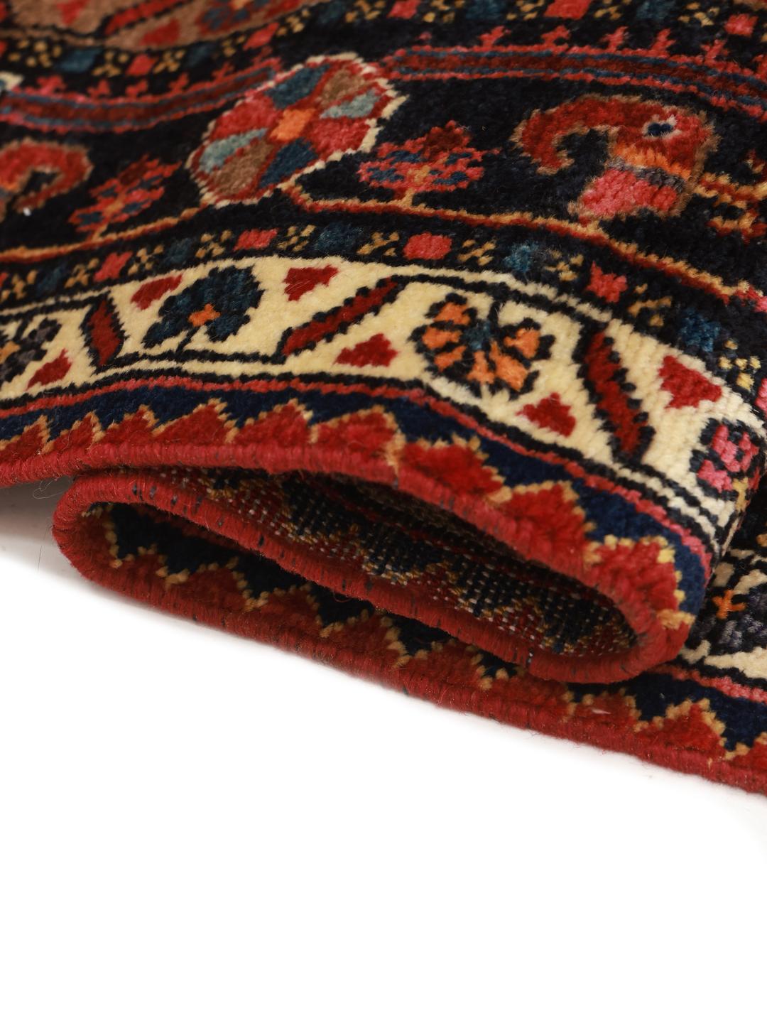 Hand-knotted Hamadan rug from the Middle East in dark-red and blue tones