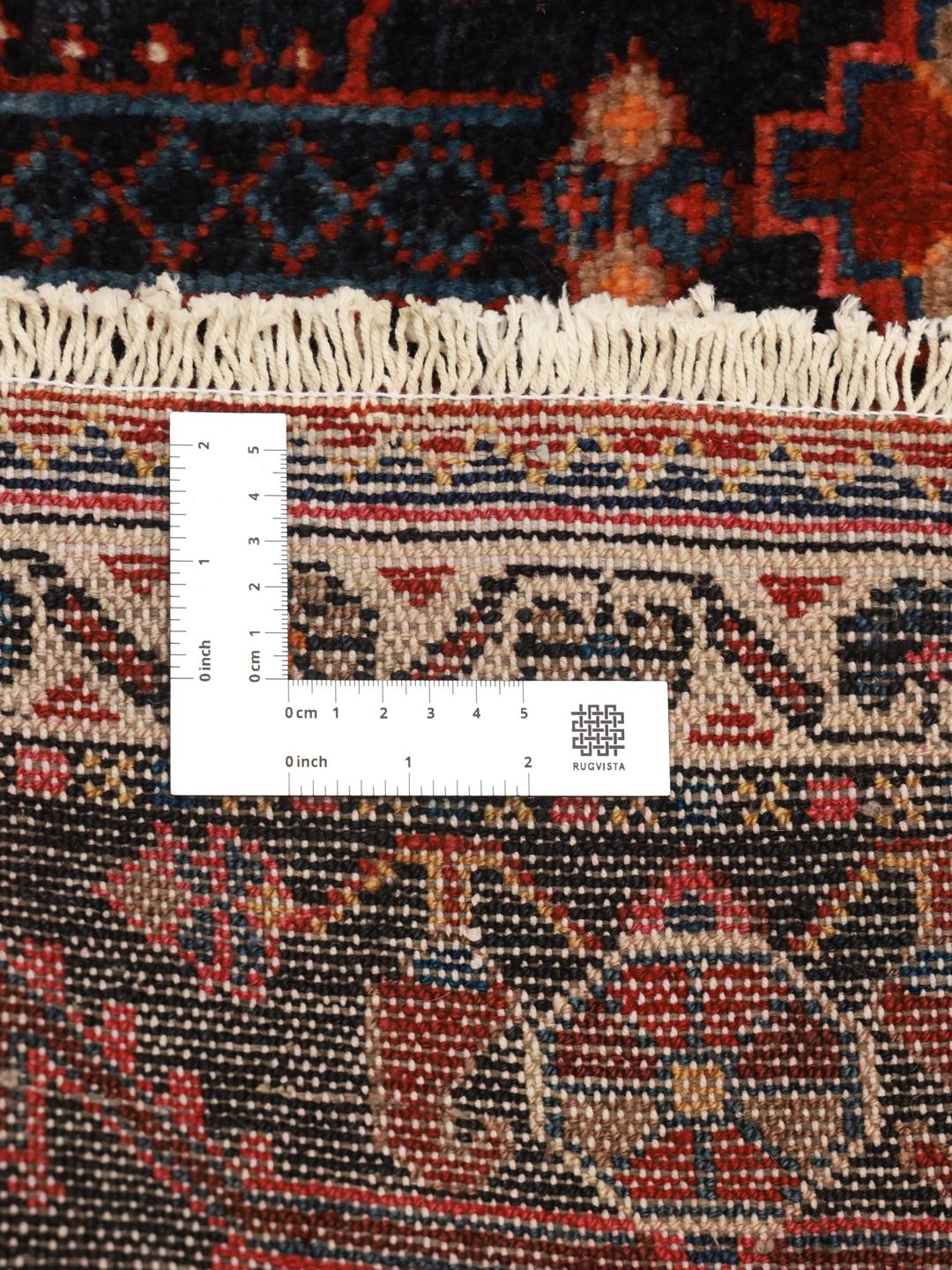 Hand-knotted Hamadan rug from the Middle East in dark-red and blue tones