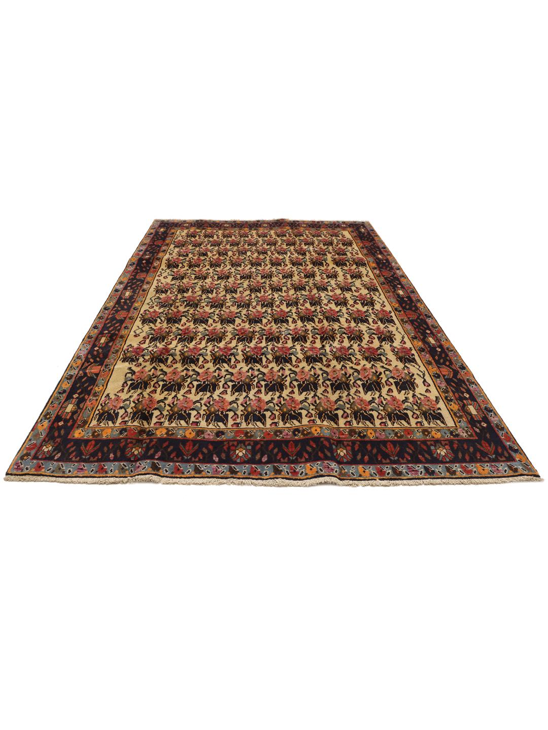Hand-knotted Afshar rug from the Middle East in beige and blue