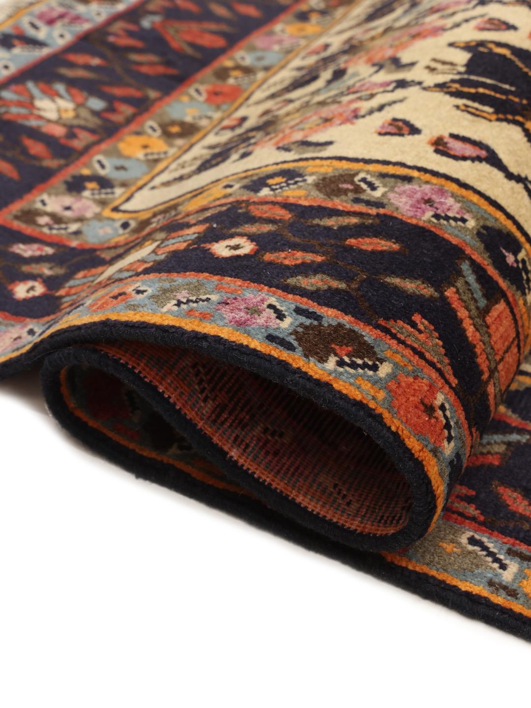 Hand-knotted Afshar rug from the Middle East in beige and blue